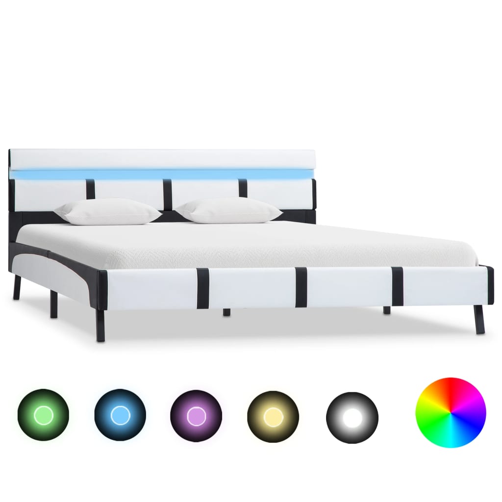 Estrutura de cama c/ LED 120x200 cm couro artificial branco