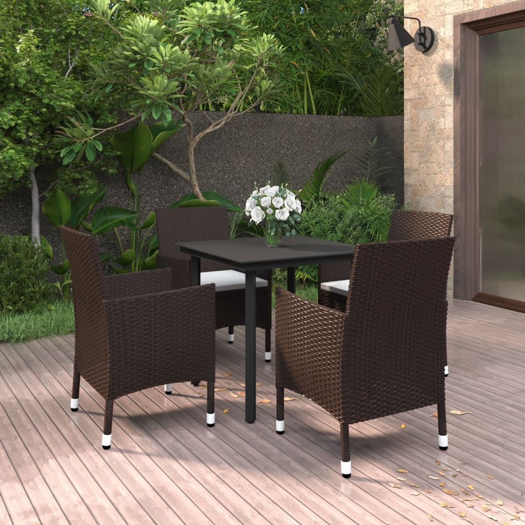 5 Pcs conjunto de jantar p/ jardim c/almofadões vime PE e vidro