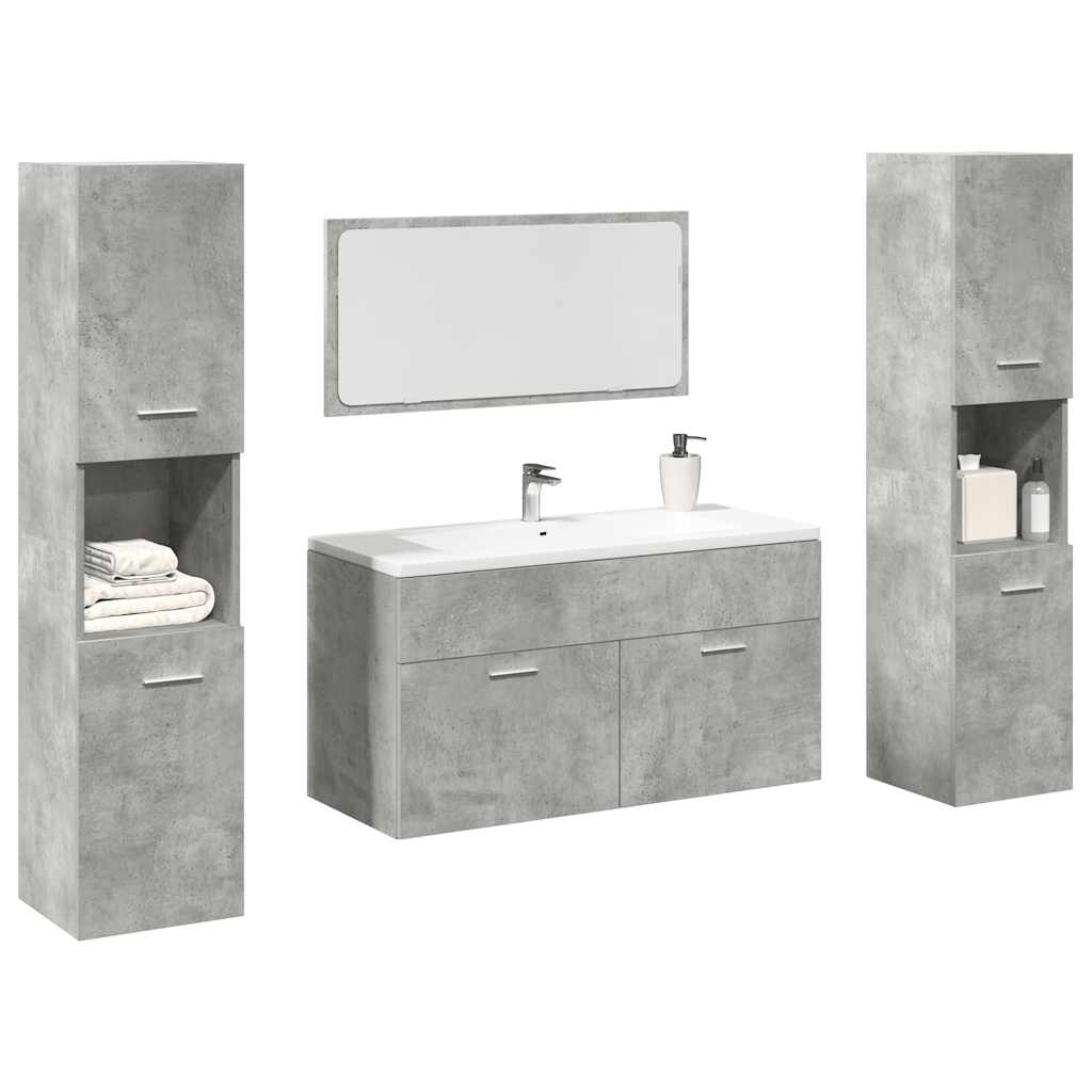 4 Pcs conj. móveis casa banho derivados madeira cinza cimento