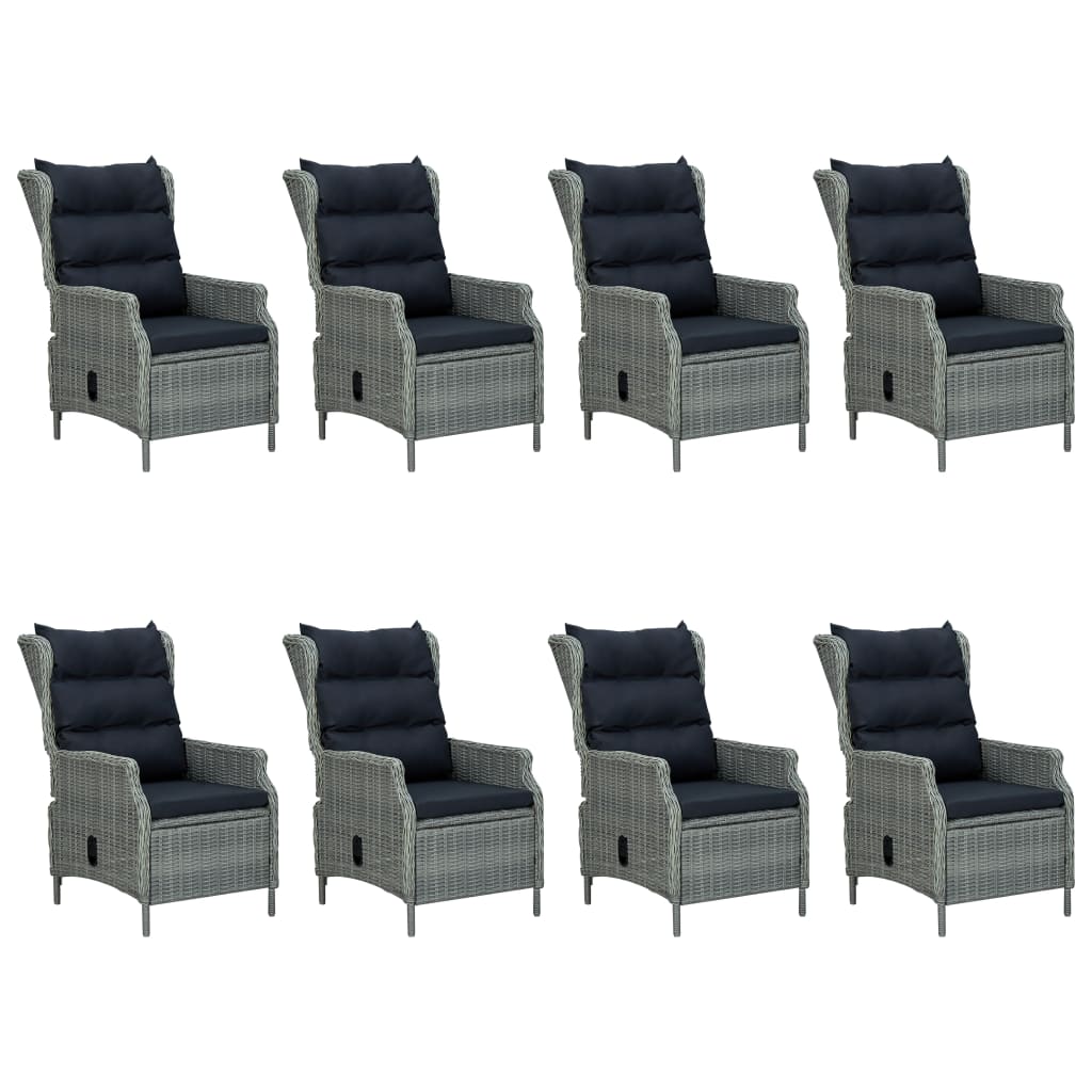9 Pcs conj. jantar exterior + almofadões vime PE cinzento-claro