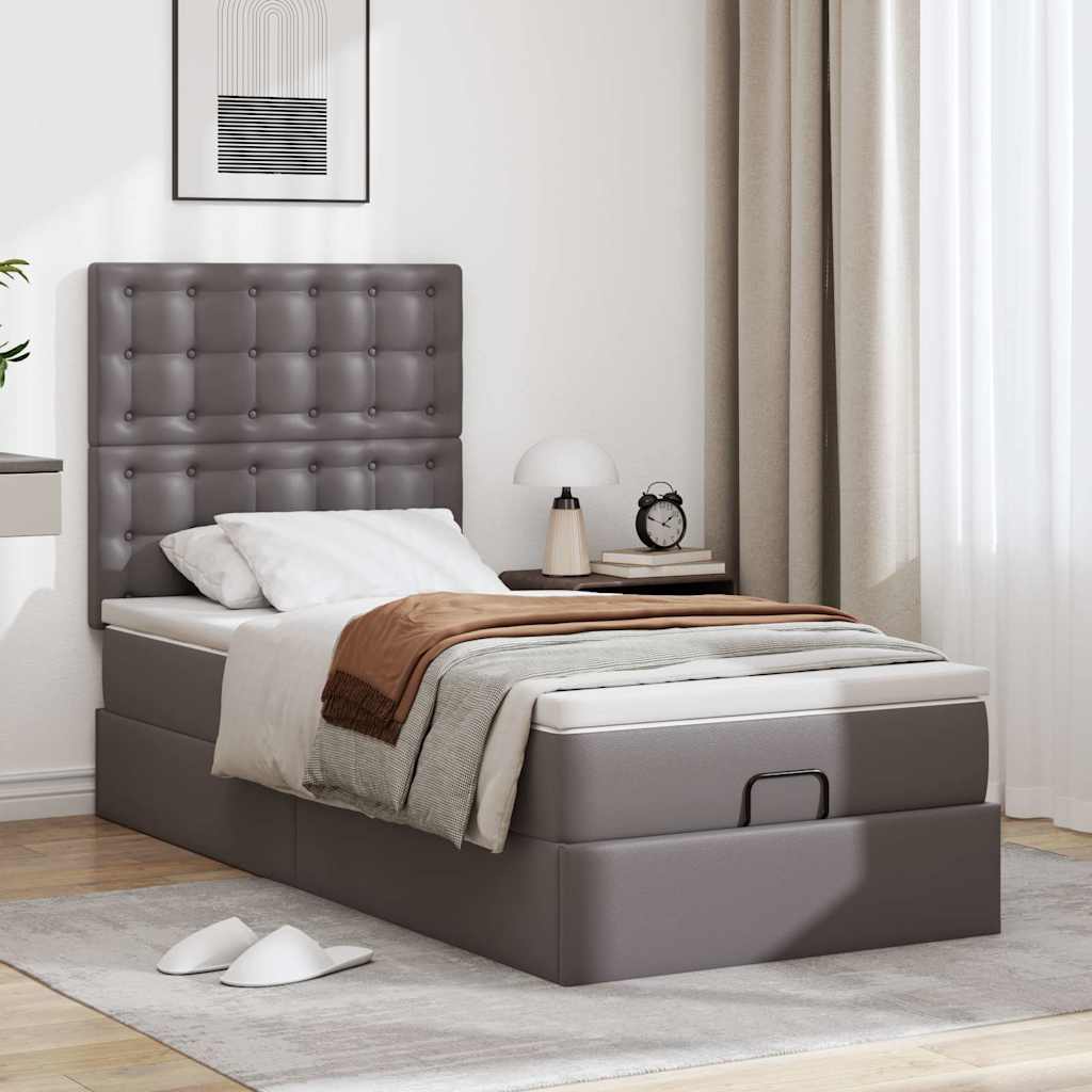 Moldura de cama síriaxl otomana com colchão cinza 90x200cm couro falso