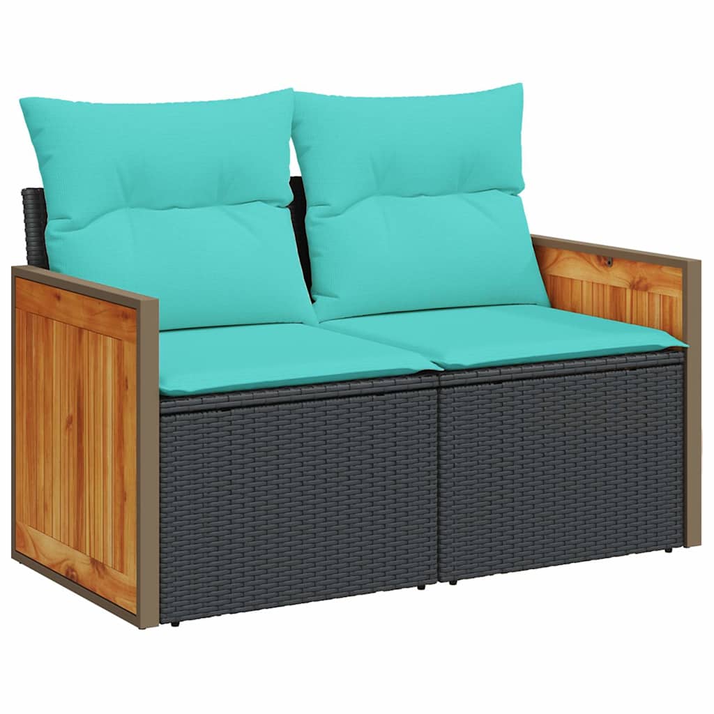 Conjunto de sofá de jardim com 7 peças e almofadas em rattan sintético preto