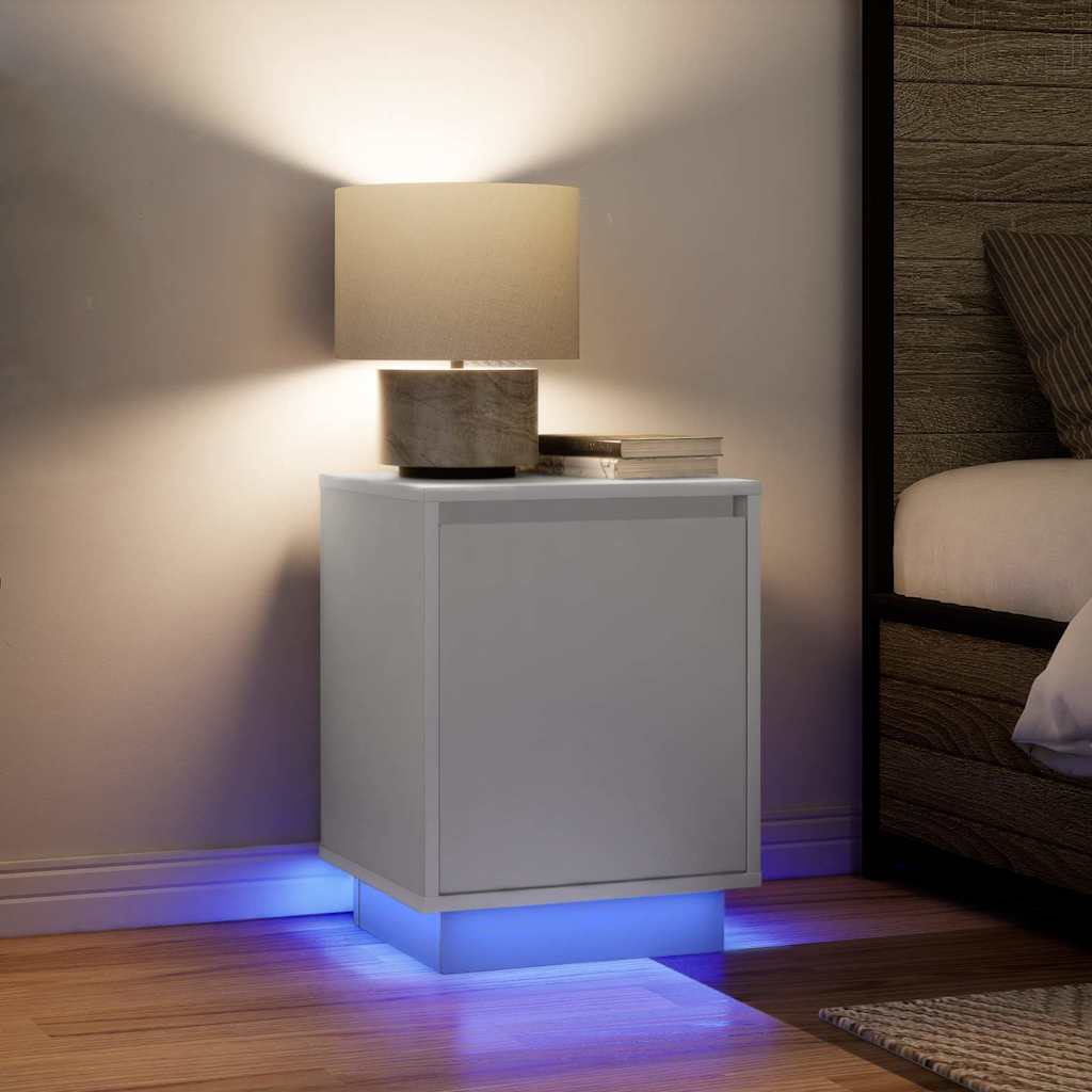 Mesas cabeceira c/ luzes LED 2 pcs 38x34x50 cm branco