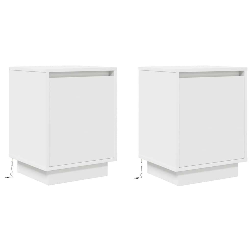 Mesas cabeceira c/ luzes LED 2 pcs 38x34x50 cm branco