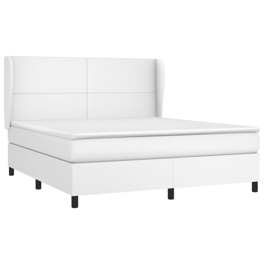 Cama com molas/colchão 160x200 cm couro artificial branco
