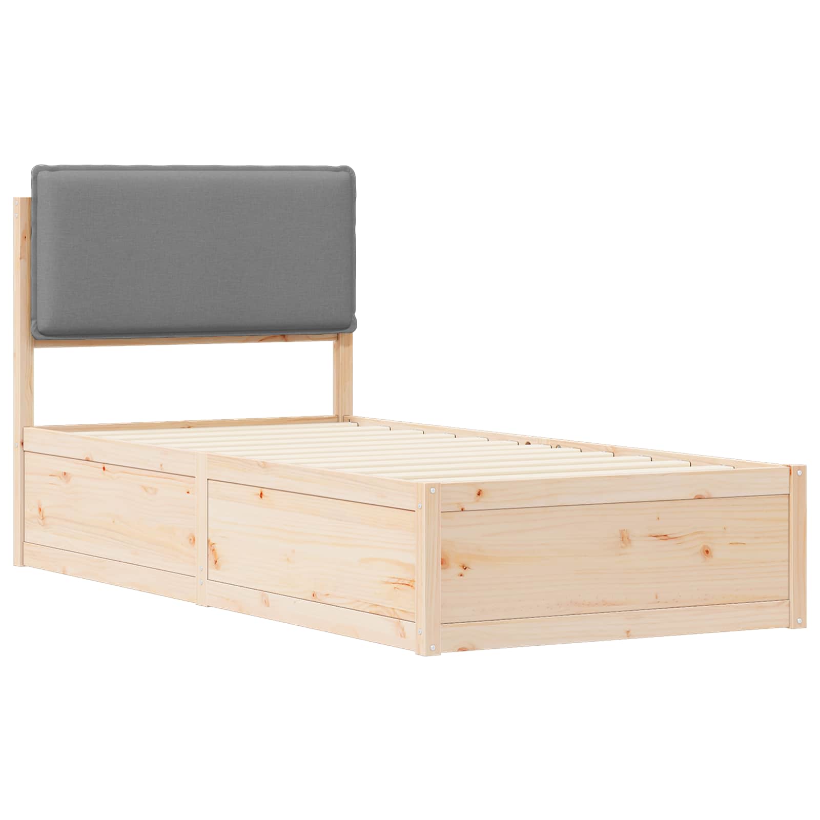 Estrutura de cama com cabeceira estofada cinzento-claro
