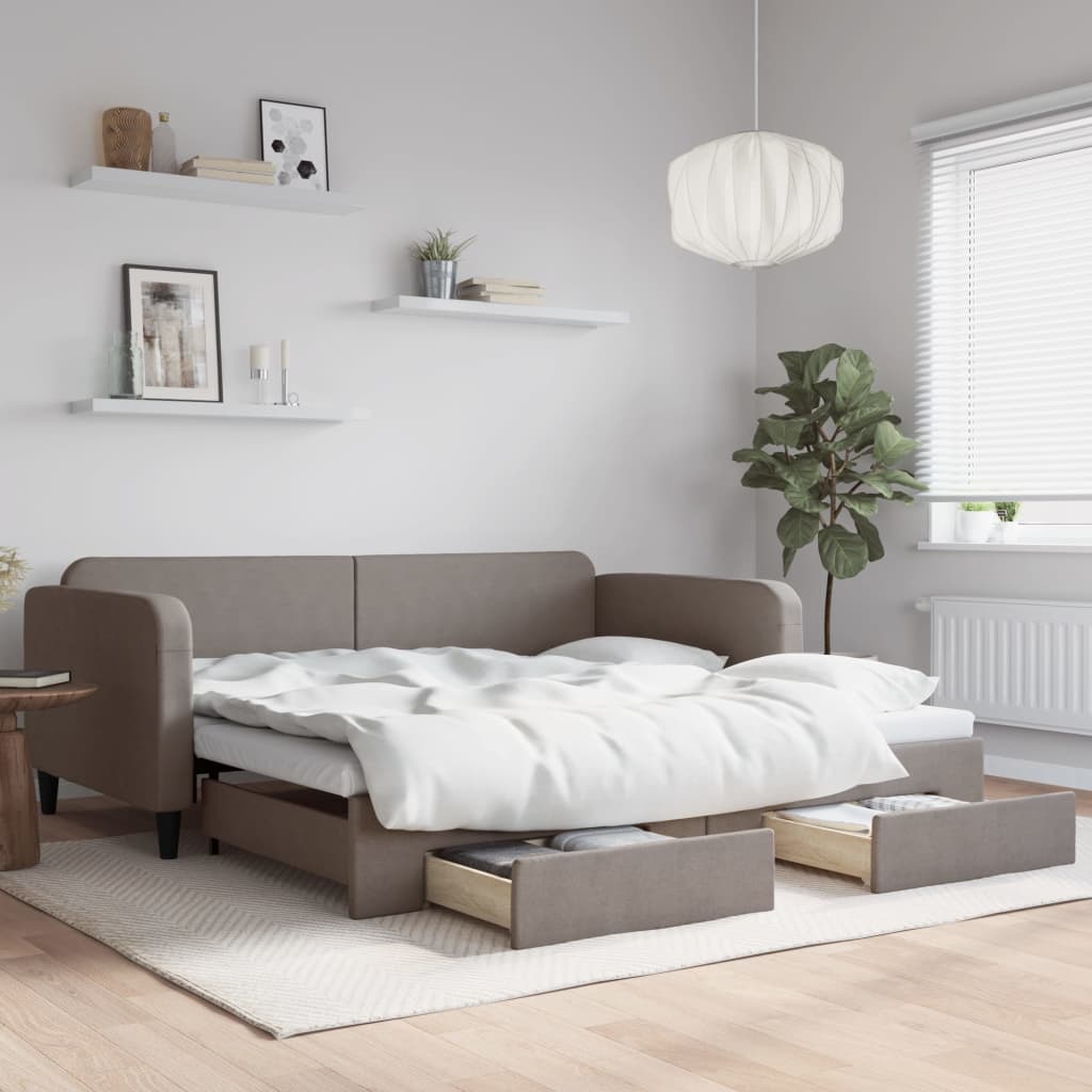 Sofá-cama c/ gavetão/gavetas 100x200cm tecido cinza-acastanhado