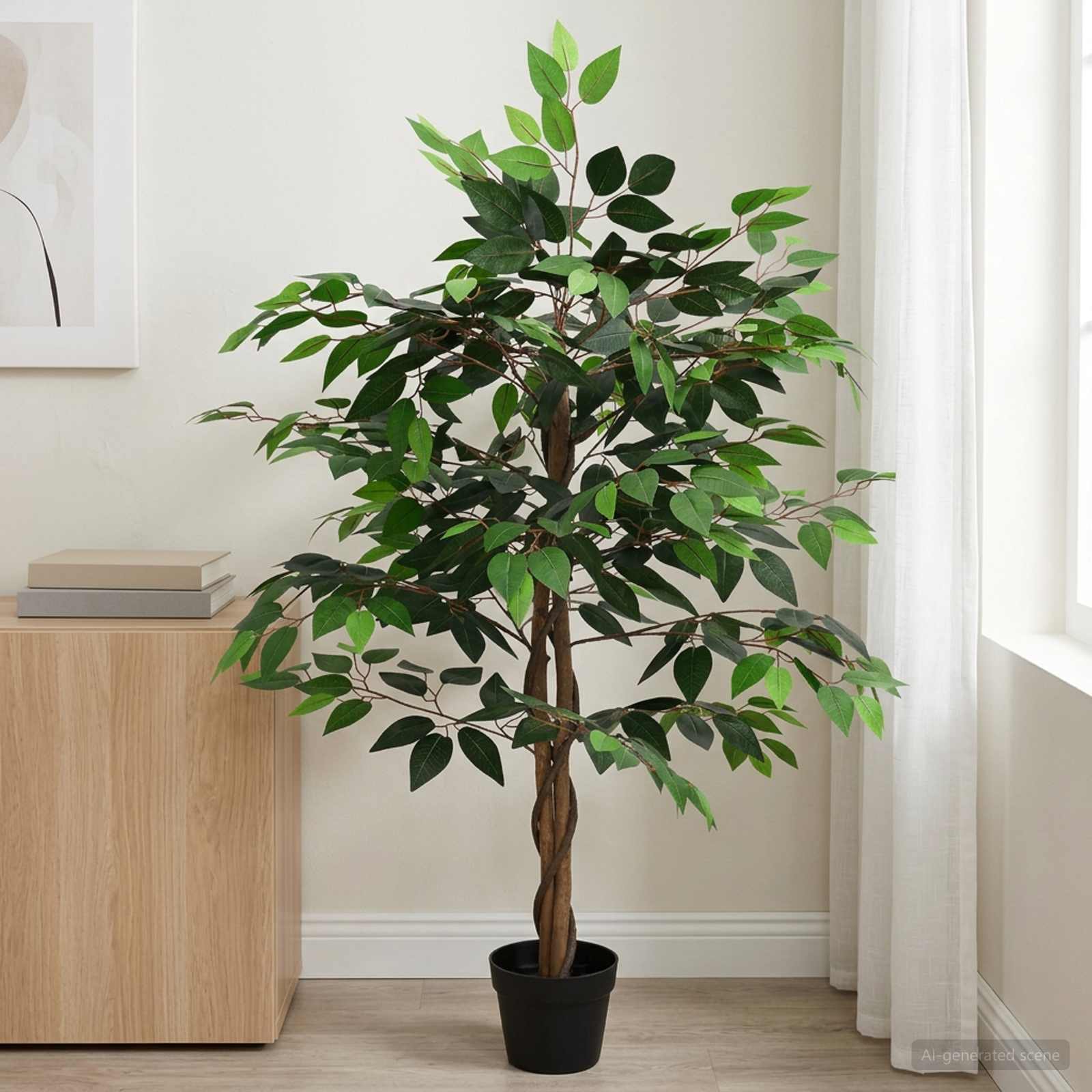 Planta ficus artificial verde 90 x 16 x 110 cm tecido e madeira