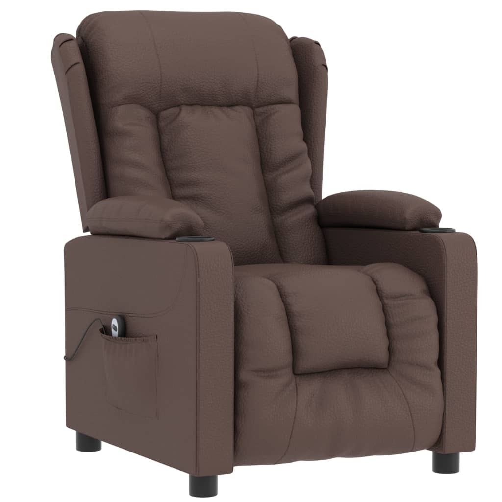 Poltrona reclinável elétrica couro artificial castanho