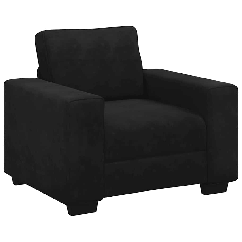 Conjunto de sofá de 3 peças com almofadas em veludo preto