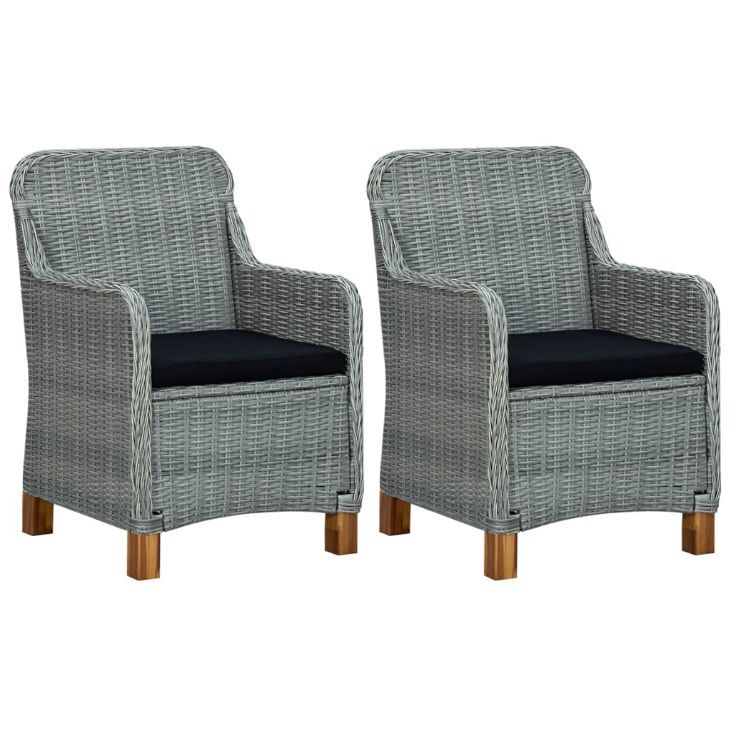 Cadeiras de jardim c/ almofadões 2 pcs vime PE cinzento-claro