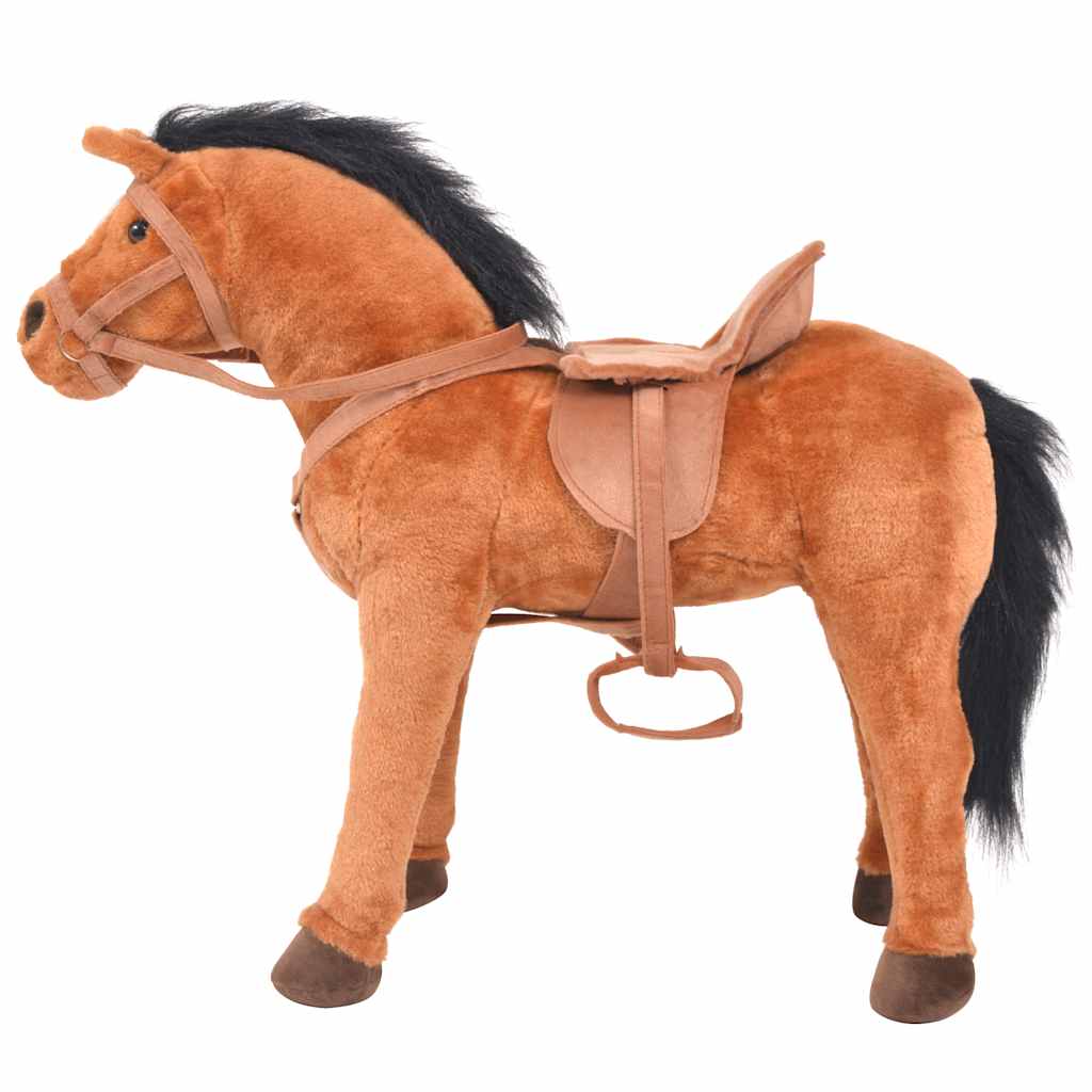 Cavalo de peluche de montar castanho