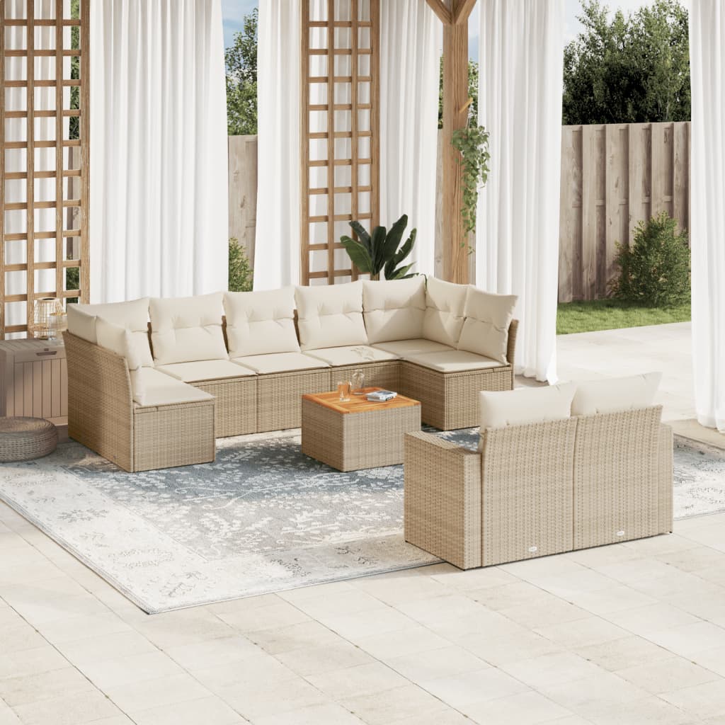 10 Pcs conjunto de sofás p/ jardim com almofadões vime PE bege