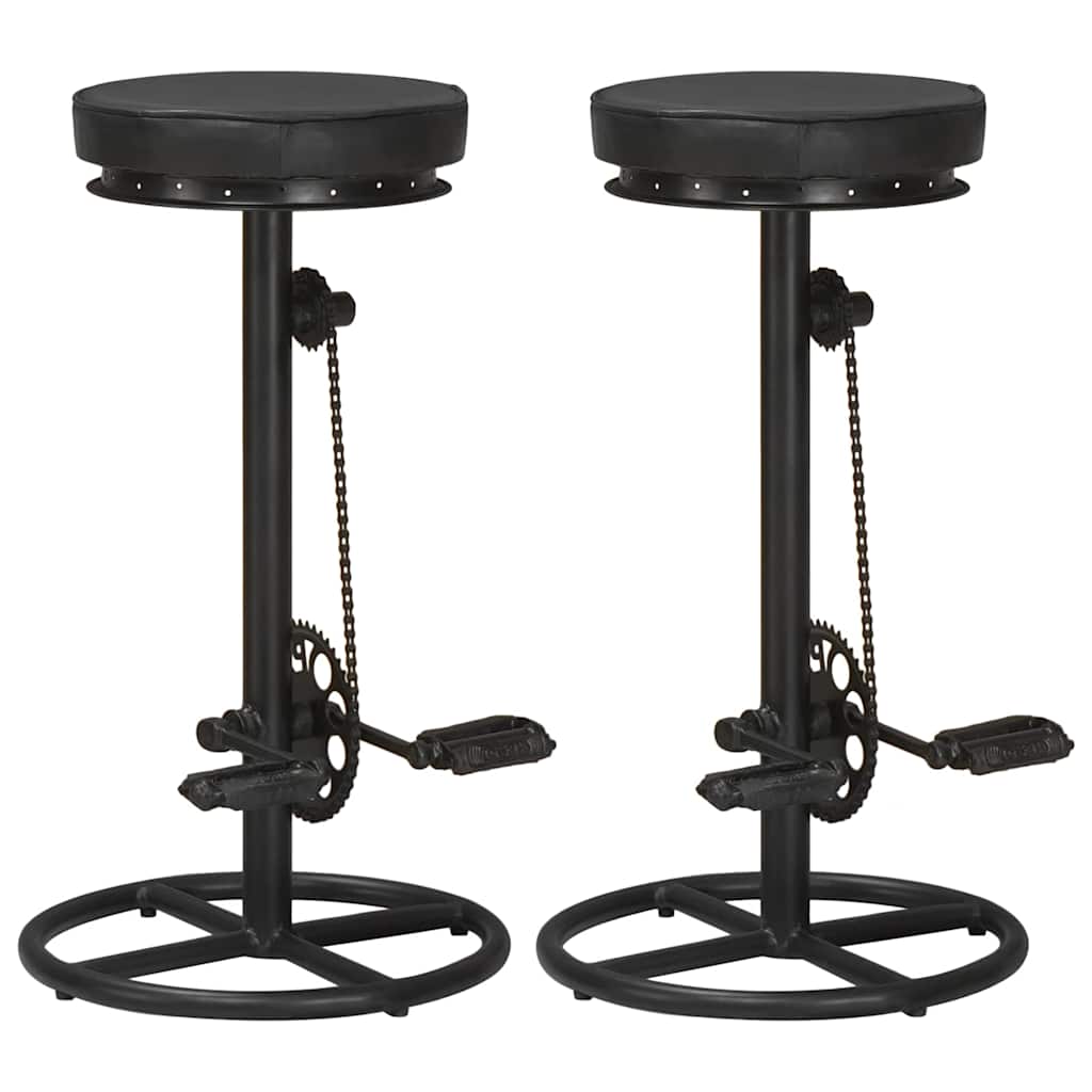 Bancos de bar 2 pcs couro de cabra genuíno preto