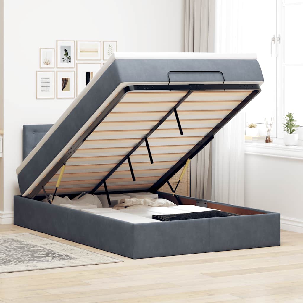 Cama otomana com colchão & leds 120x190cm veludo cinza-escuro