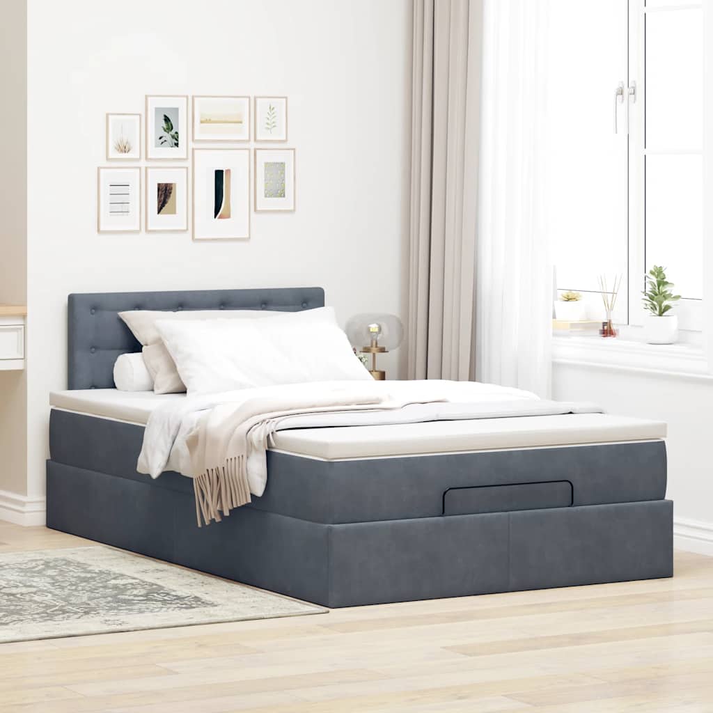 Cama otomana com colchão & leds 120x190cm veludo cinza-escuro