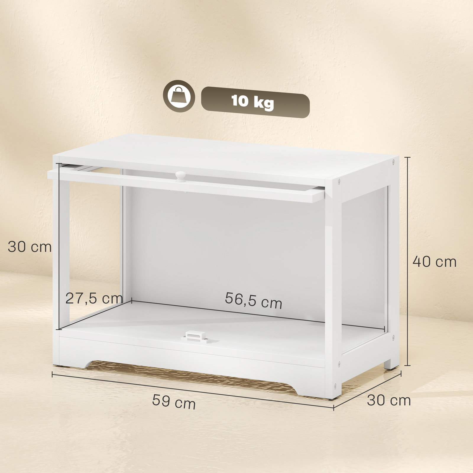 Vitrine expositora para coleções com porta acrílica elevatória deslizante para figuras decorativas 59x30x40 cm branco