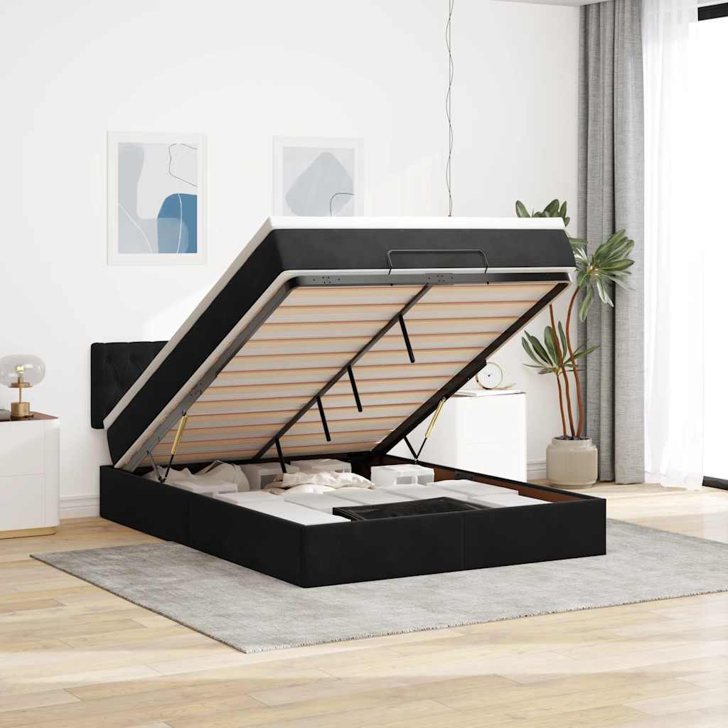 Estrutura de cama otomana com colchão 140x190 cm veludo preto