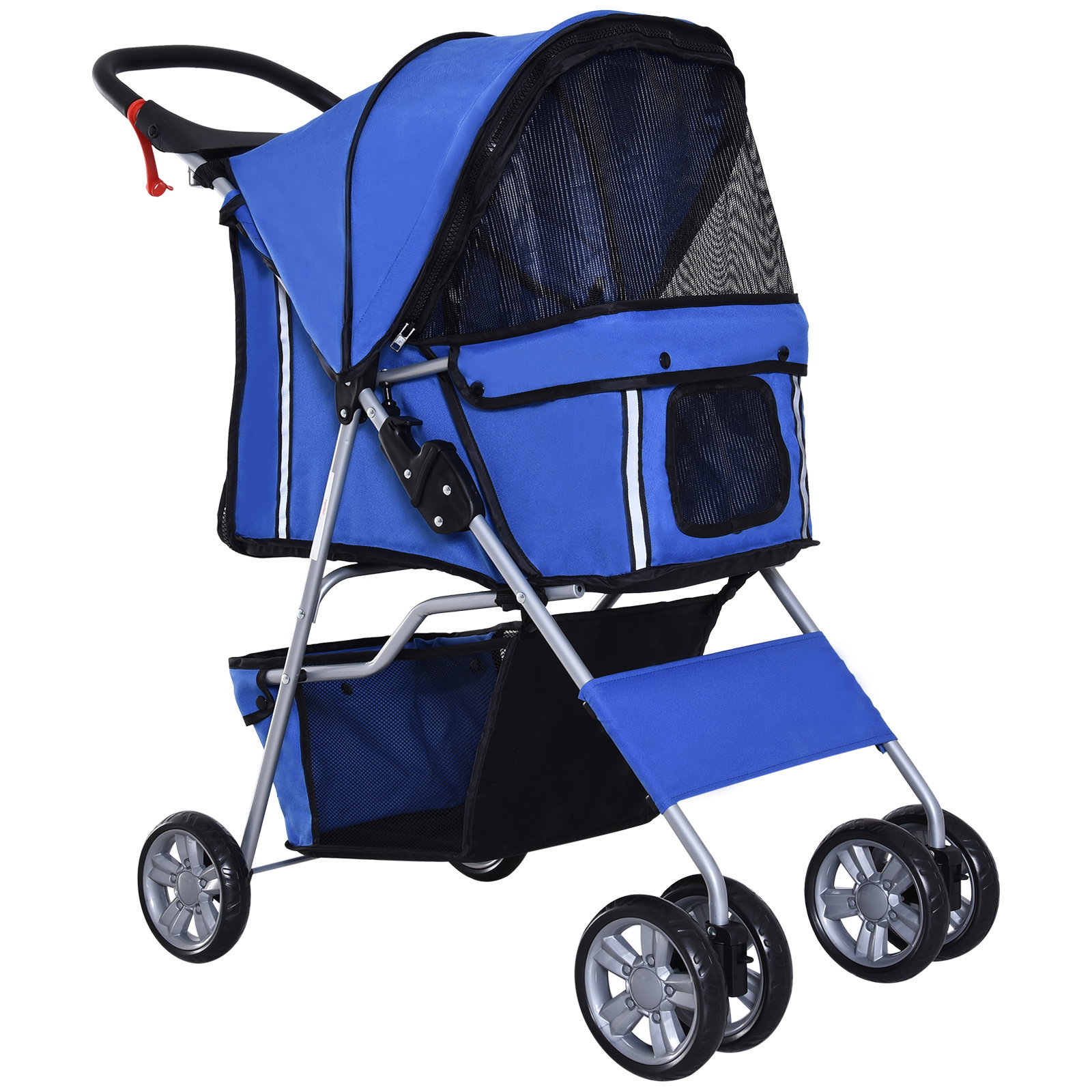 Carrinho de passeio para animais de estimação dobrável com cesta de armazenamento e travão 75x45x97cm azul