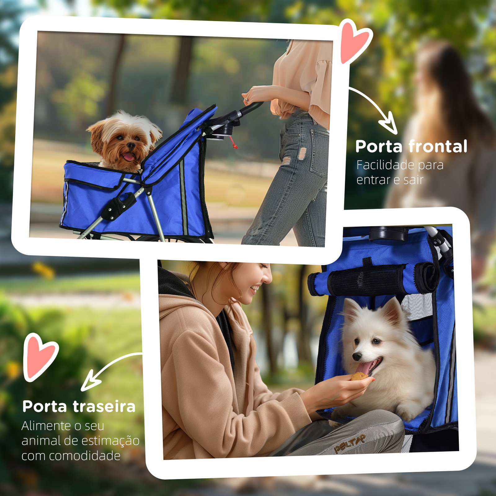 Carrinho de passeio para animais de estimação dobrável com cesta de armazenamento e travão 75x45x97cm azul