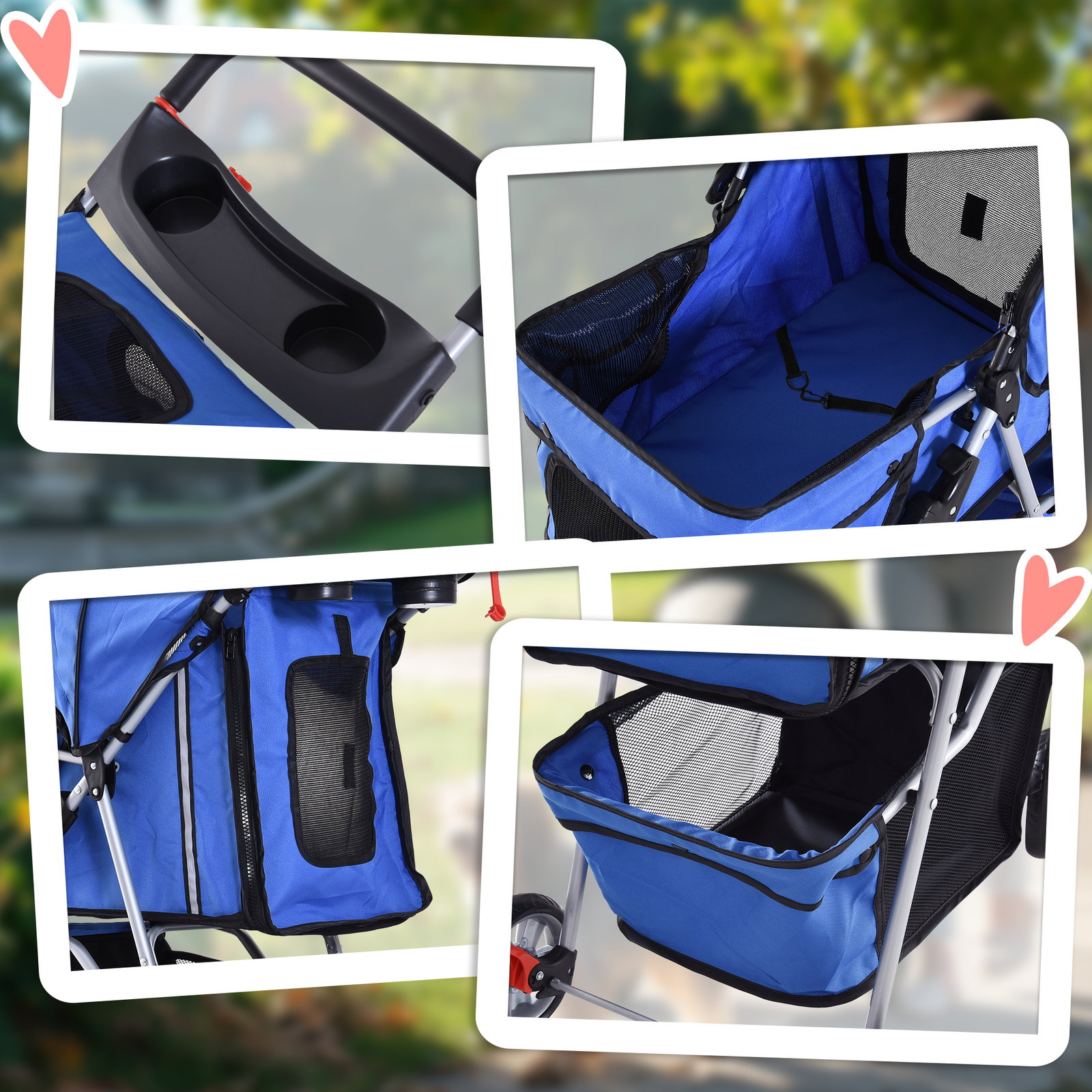 Carrinho de passeio para animais de estimação dobrável com cesta de armazenamento e travão 75x45x97cm azul
