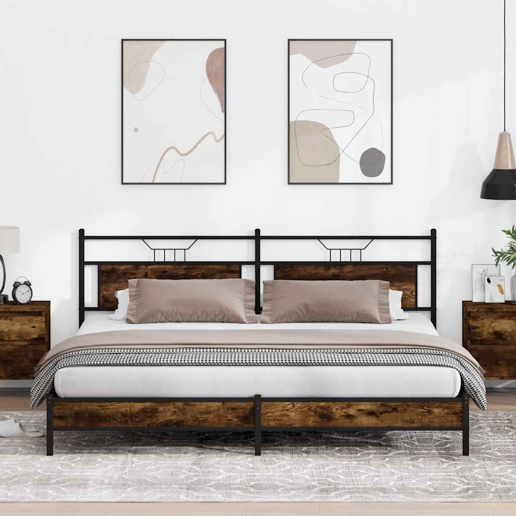 Estrutura de cama sem colchão 193x201cm metal carvalho fumado