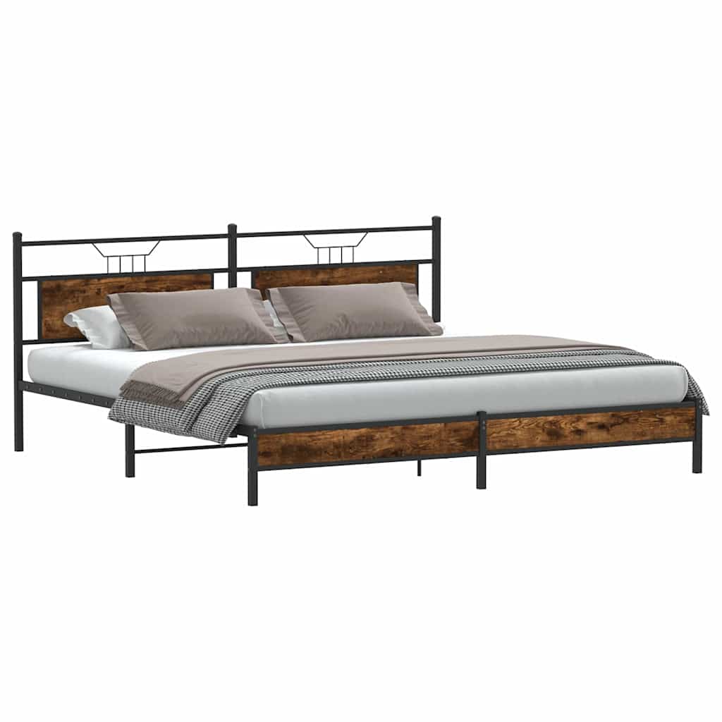 Estrutura de cama sem colchão 193x201cm metal carvalho fumado