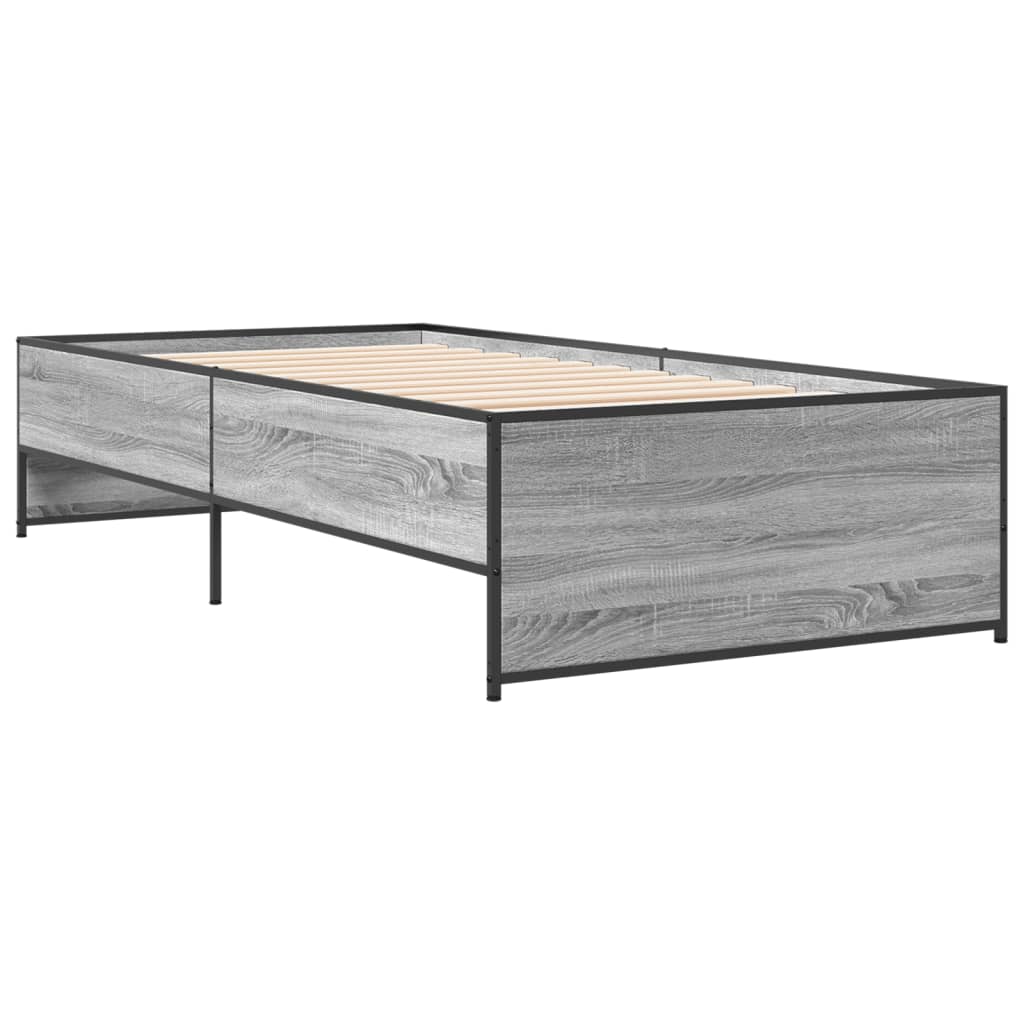 Estrutura de cama derivados de madeira e metal cinzento sonoma