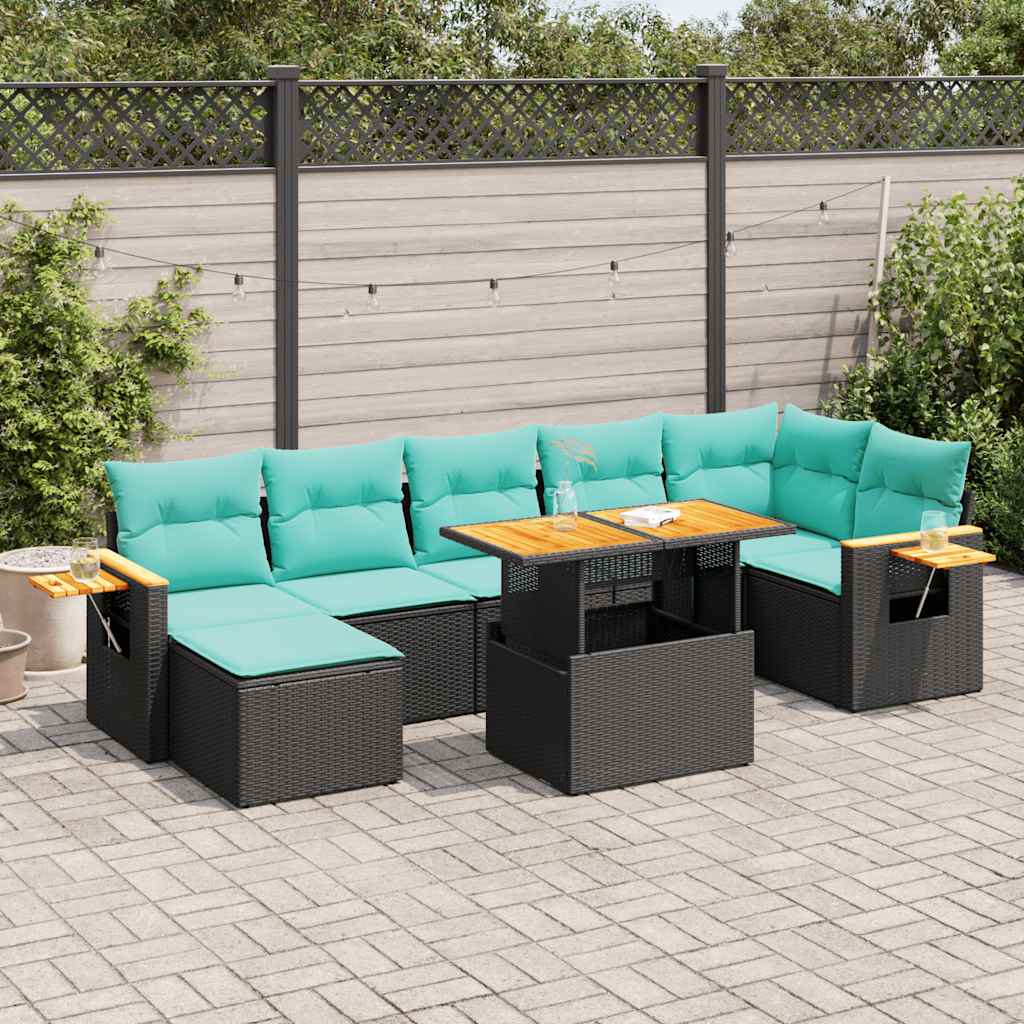 8 Pcs conjunto sofás jardim almofadões vime PE/acácia cinzento