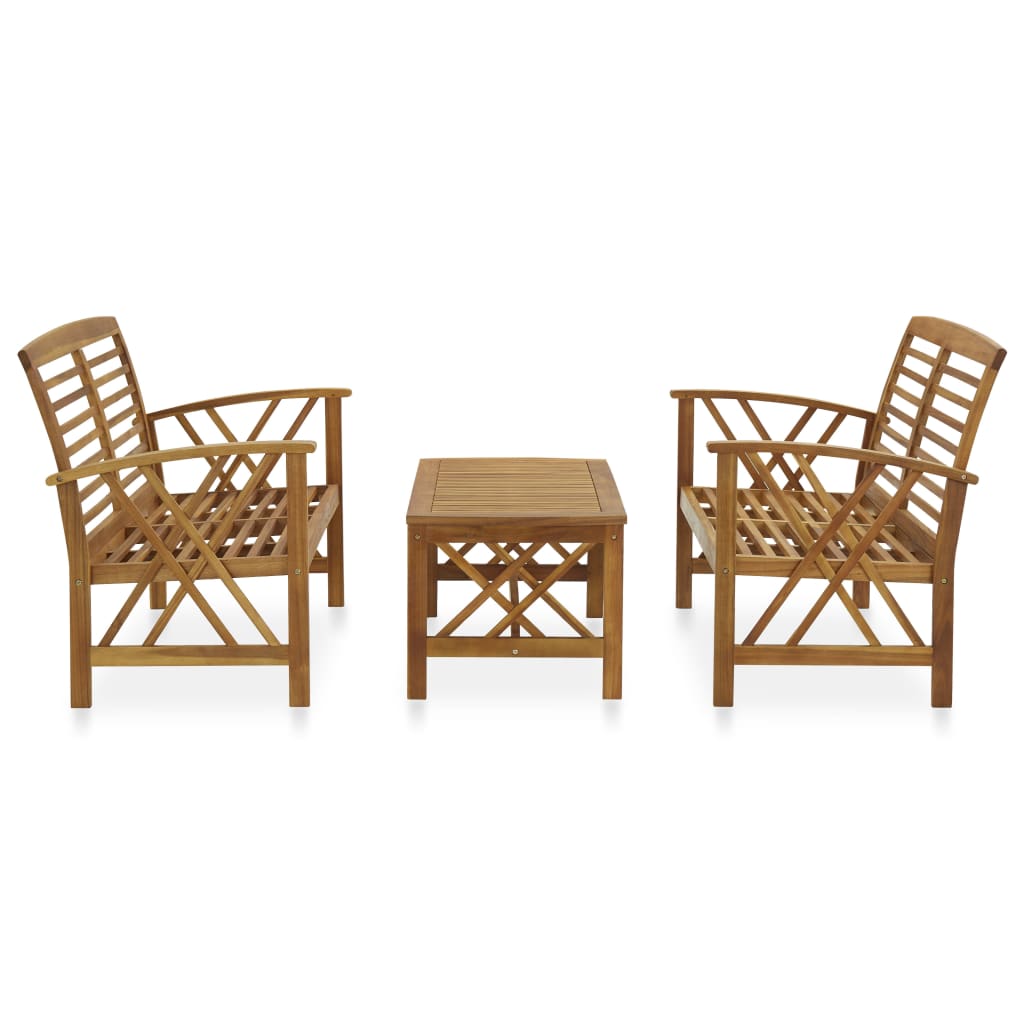 3 Pcs conjunto lounge de jardim madeira de acácia maciça