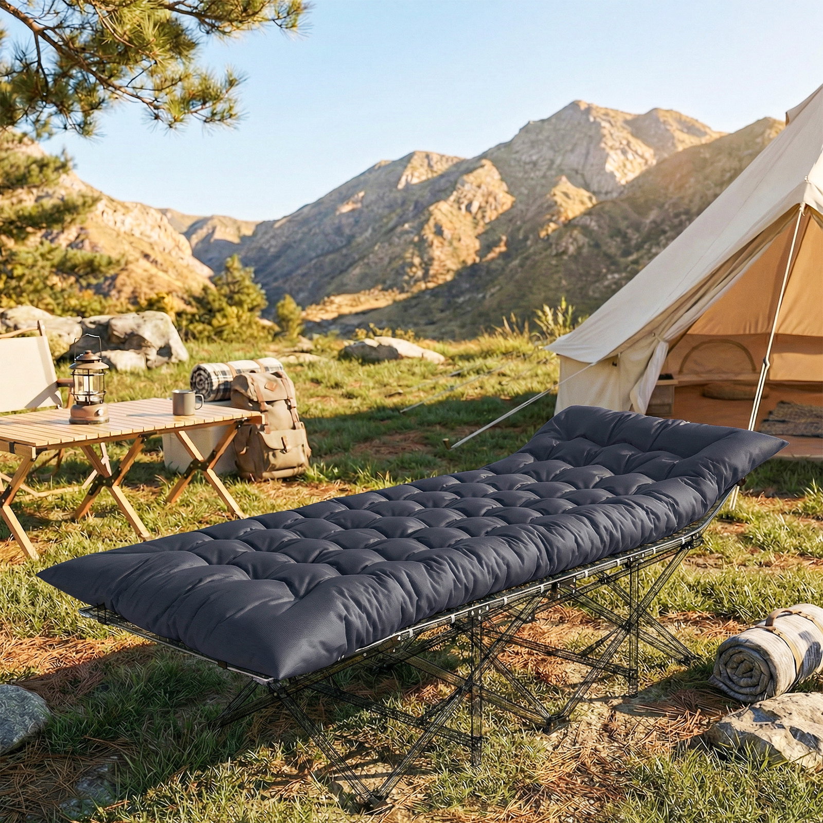 Colchão cama de campismo dobrável com correias antiderrapante espessura 8 cm cinzento escuro