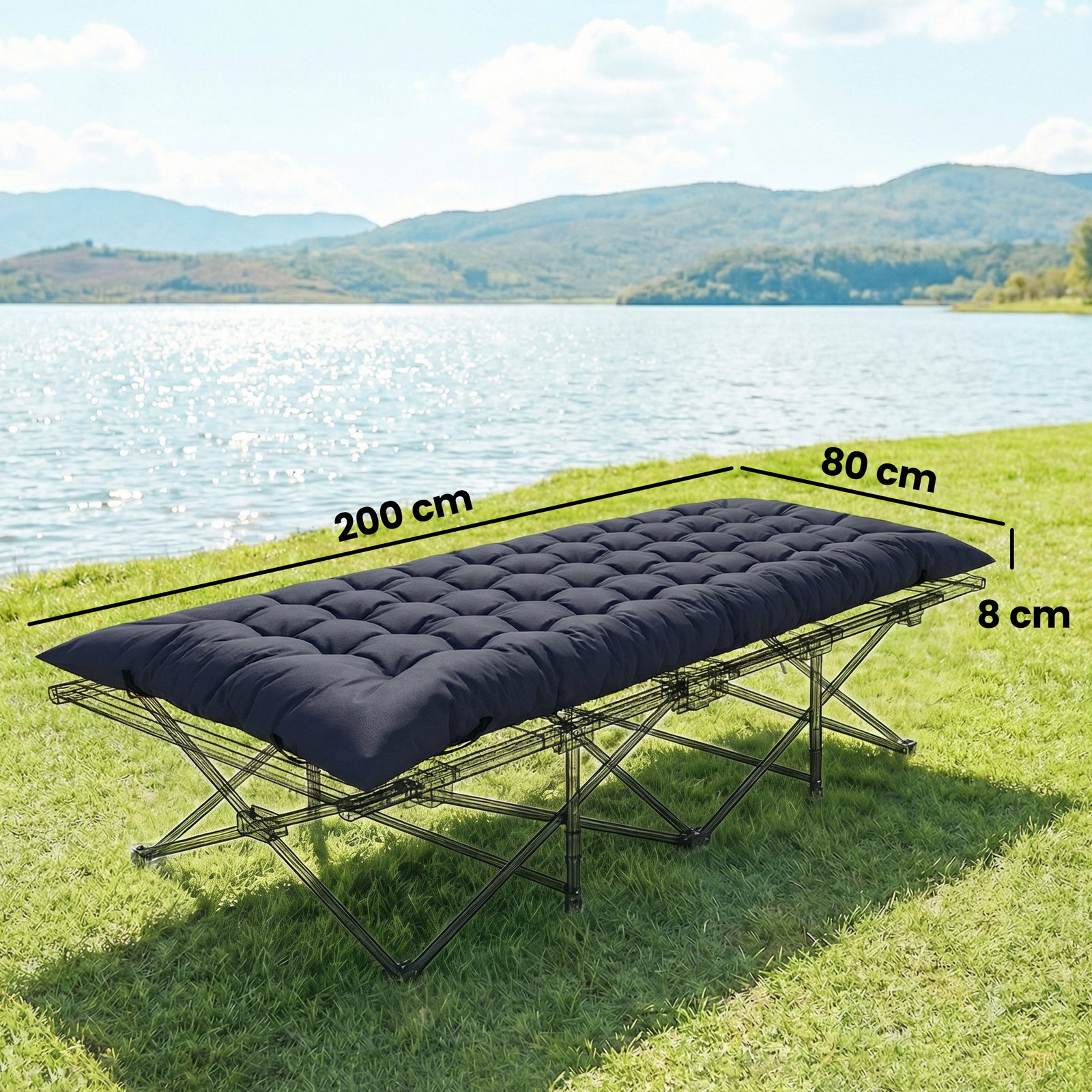 Colchão cama de campismo dobrável com correias antiderrapante espessura 8 cm cinzento escuro