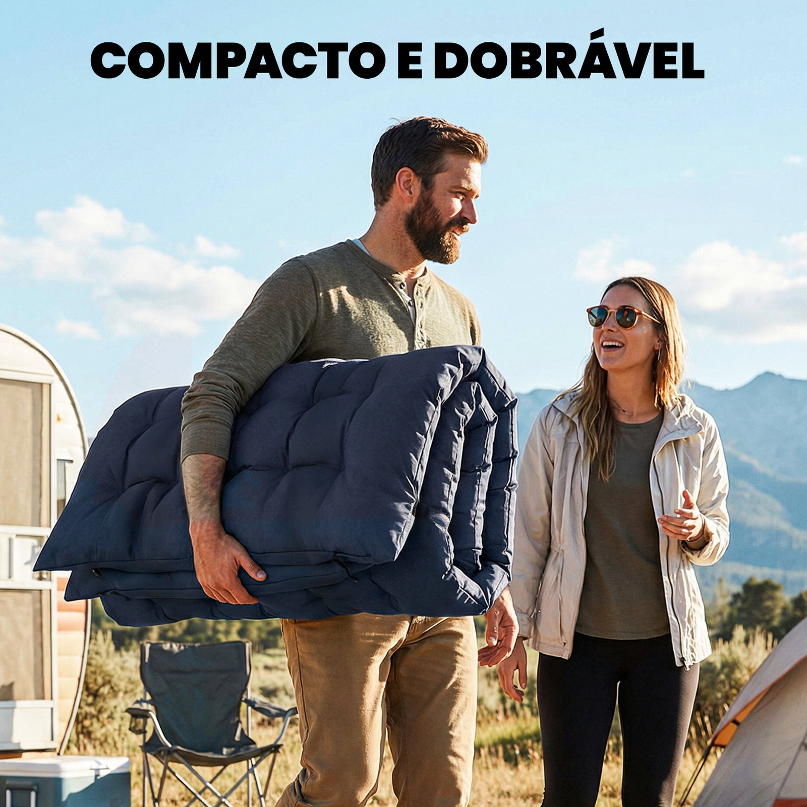 Colchão cama de campismo dobrável com correias antiderrapante espessura 8 cm cinzento escuro