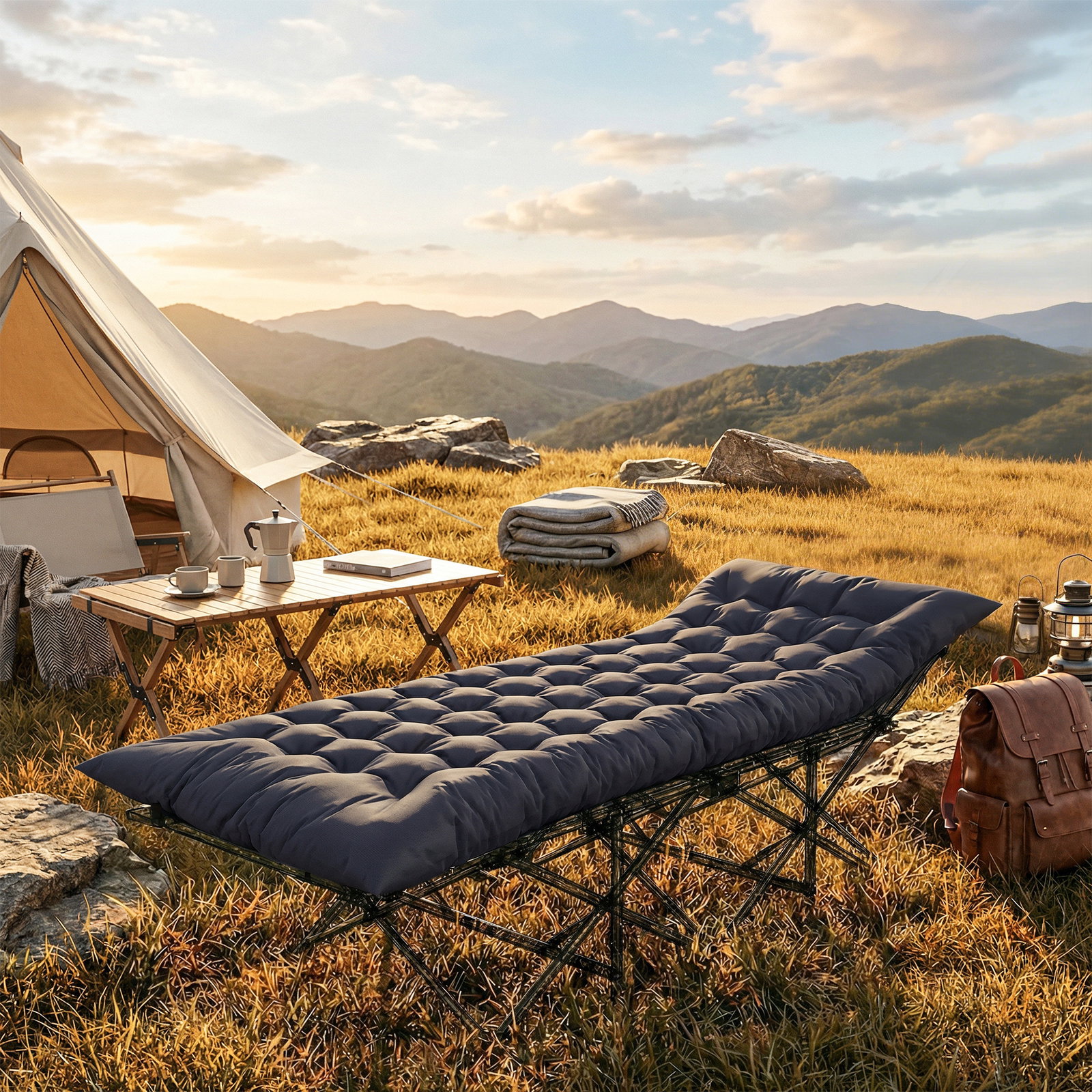 Colchão cama de campismo dobrável com correias antiderrapante espessura 8 cm cinzento escuro