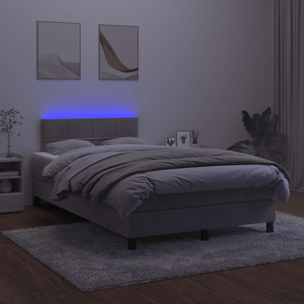 Cama box spring colchão LED 120x190 cm couro artif. cinza-claro