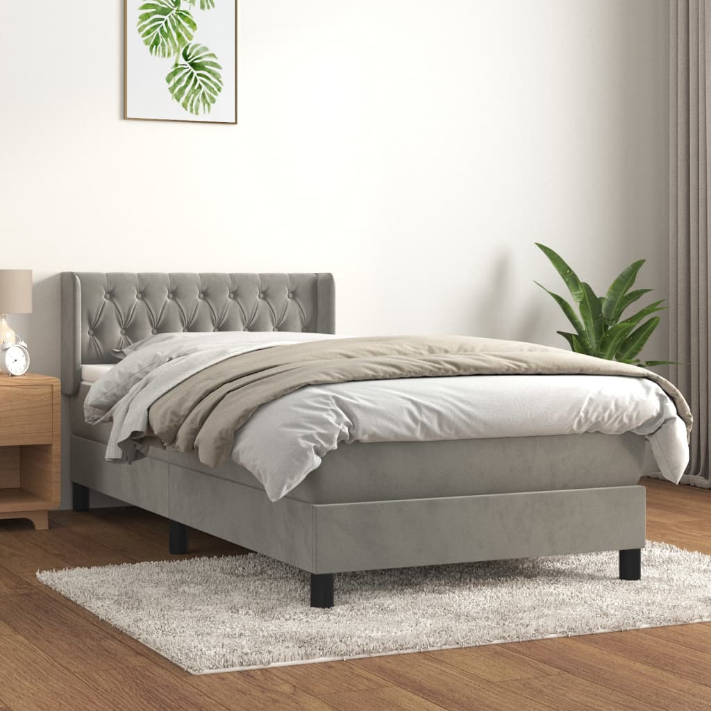 Cama com molas/colchão 90x190 cm veludo cinza-claro