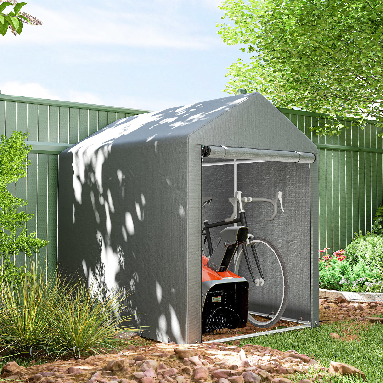 Abrigo para ferramentas bicicletas e motos 1,2x1,8x1,65 m garagem portátil com 2 habitações cinza claro