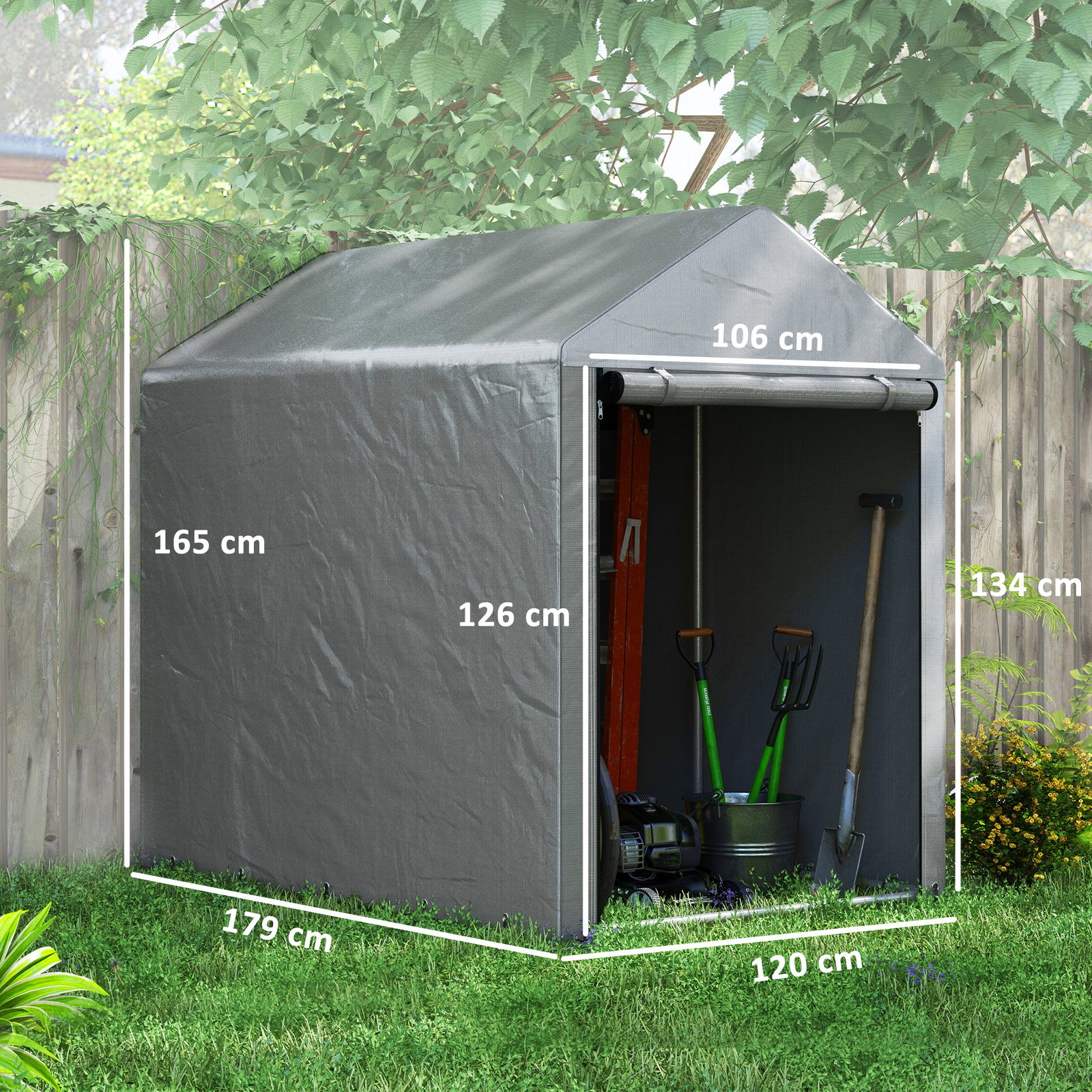 Abrigo para ferramentas bicicletas e motos 1,2x1,8x1,65 m garagem portátil com 2 habitações cinza claro