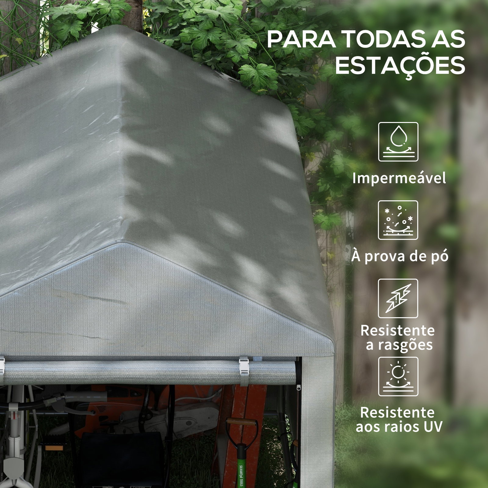 Abrigo para ferramentas bicicletas e motos 1,2x1,8x1,65 m garagem portátil com 2 habitações cinza claro