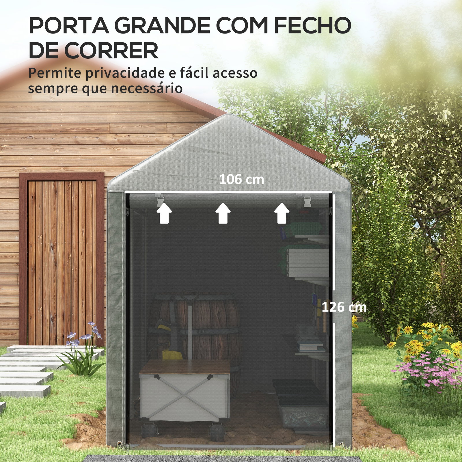 Abrigo para ferramentas bicicletas e motos 1,2x1,8x1,65 m garagem portátil com 2 habitações cinza claro