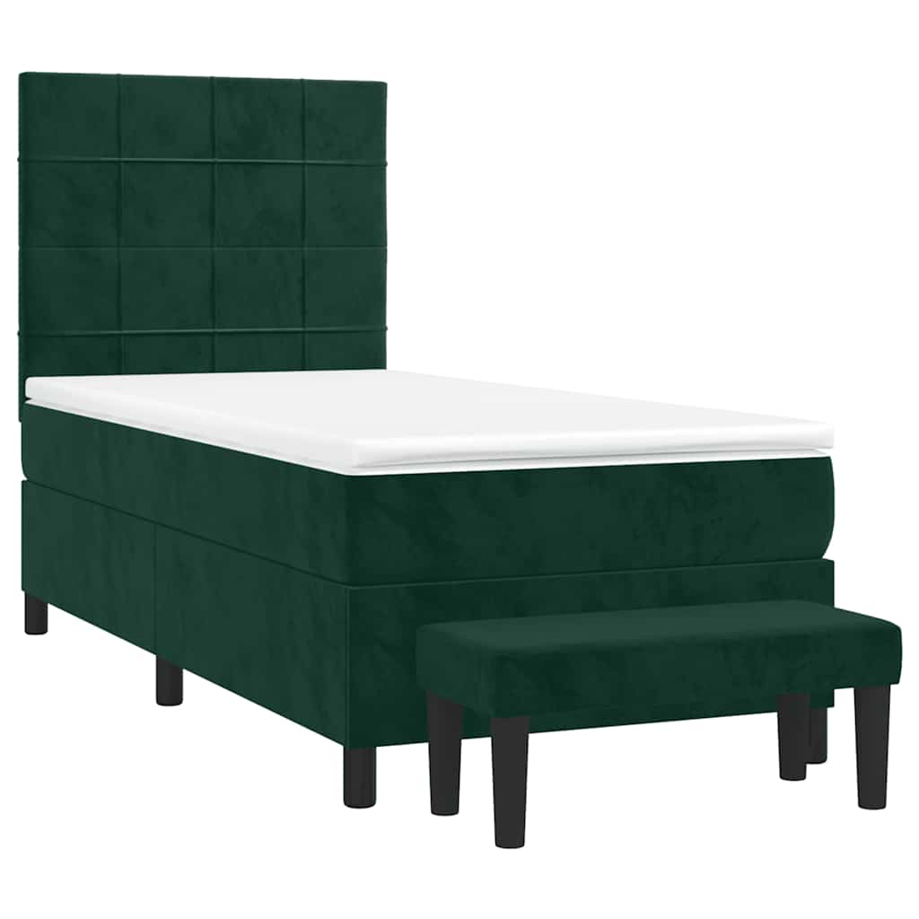 Cama com molas/colchão 90x190 cm veludo verde-escuro