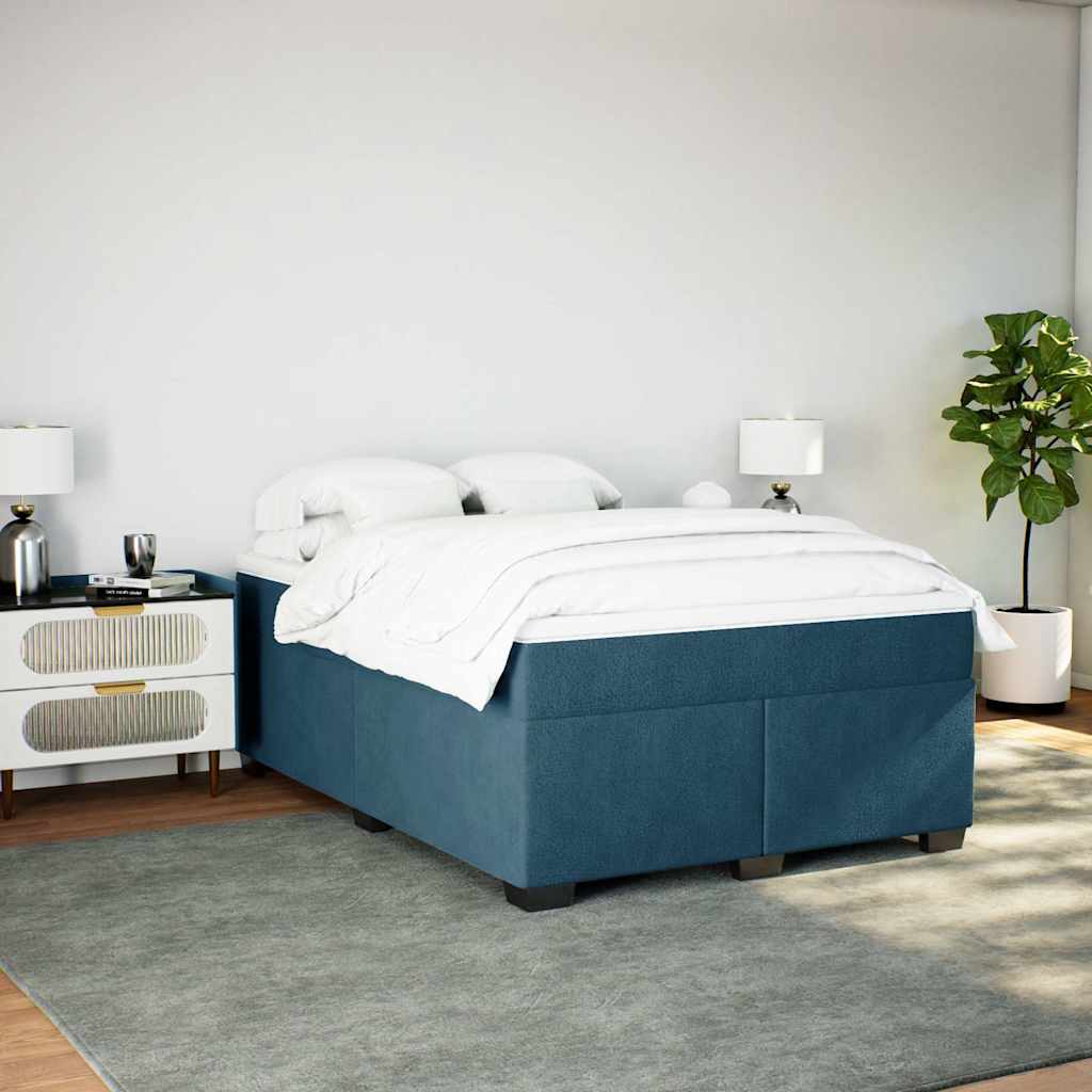 Cama com molas/colchão 160x200 cm veludo azul-escuro