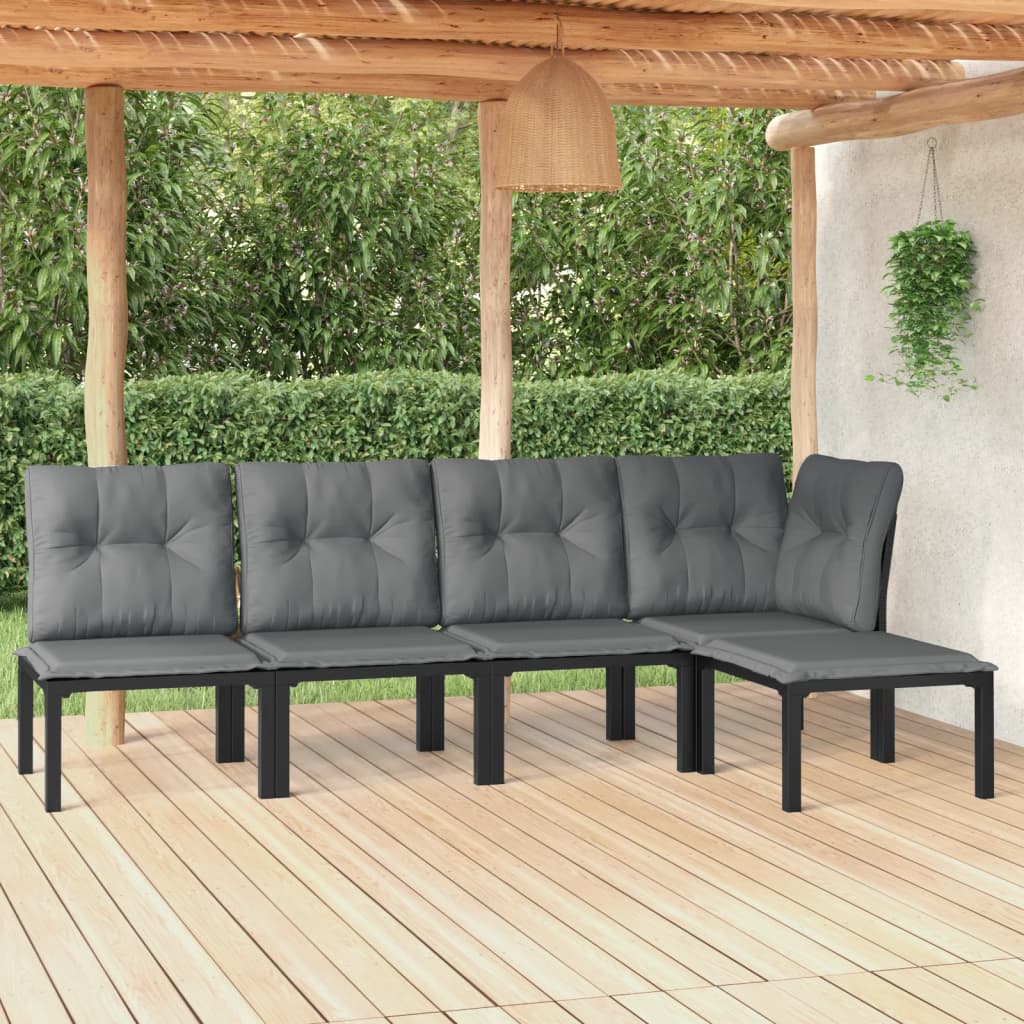 5 Pcs conjunto lounge de jardim vime PE preto/cinzento