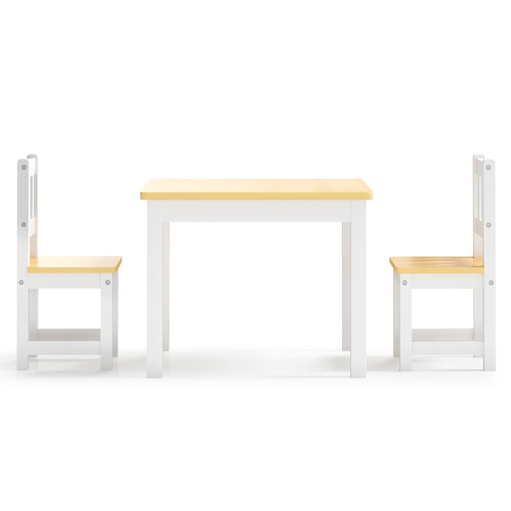 3 Pcs conjunto mesa e cadeiras infantil MDF branco e bege