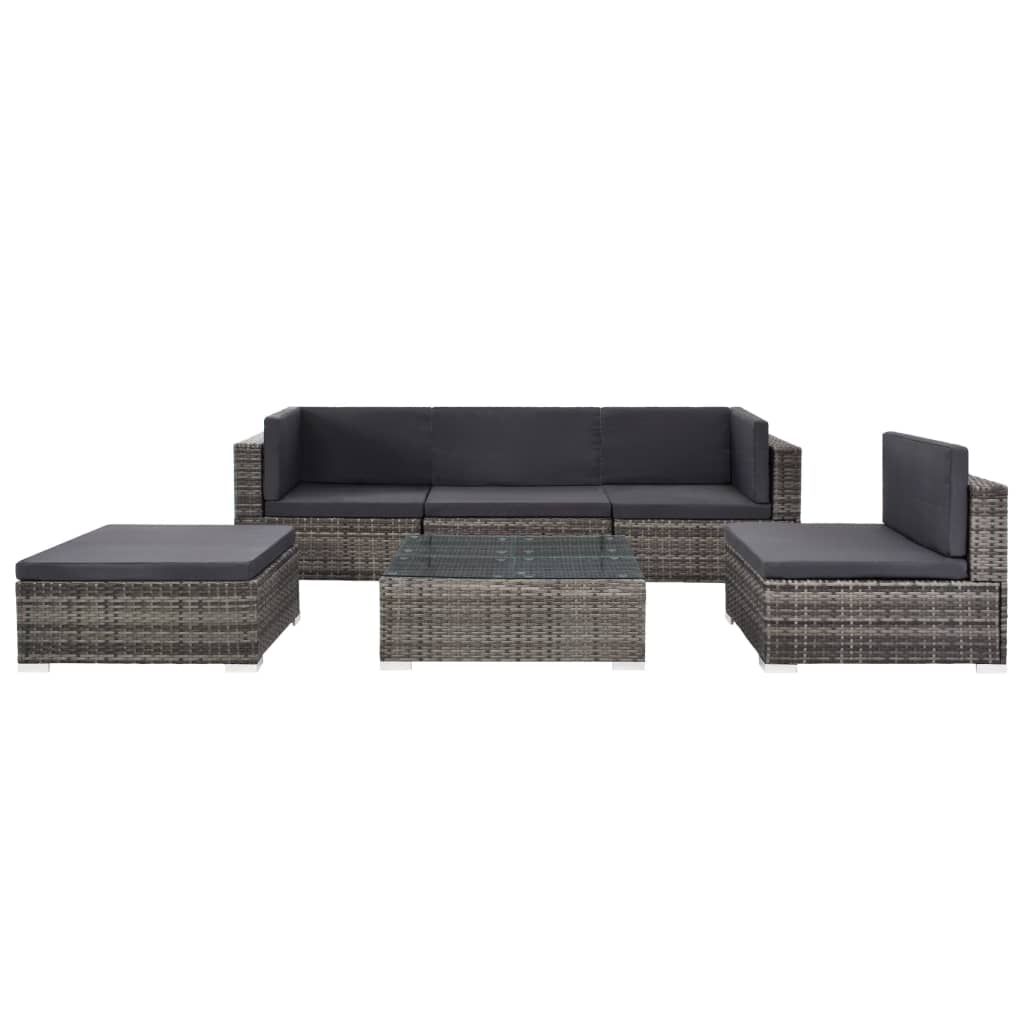 6 Pcs conjunto lounge de jardim c/ almofadões vime PE cinzento