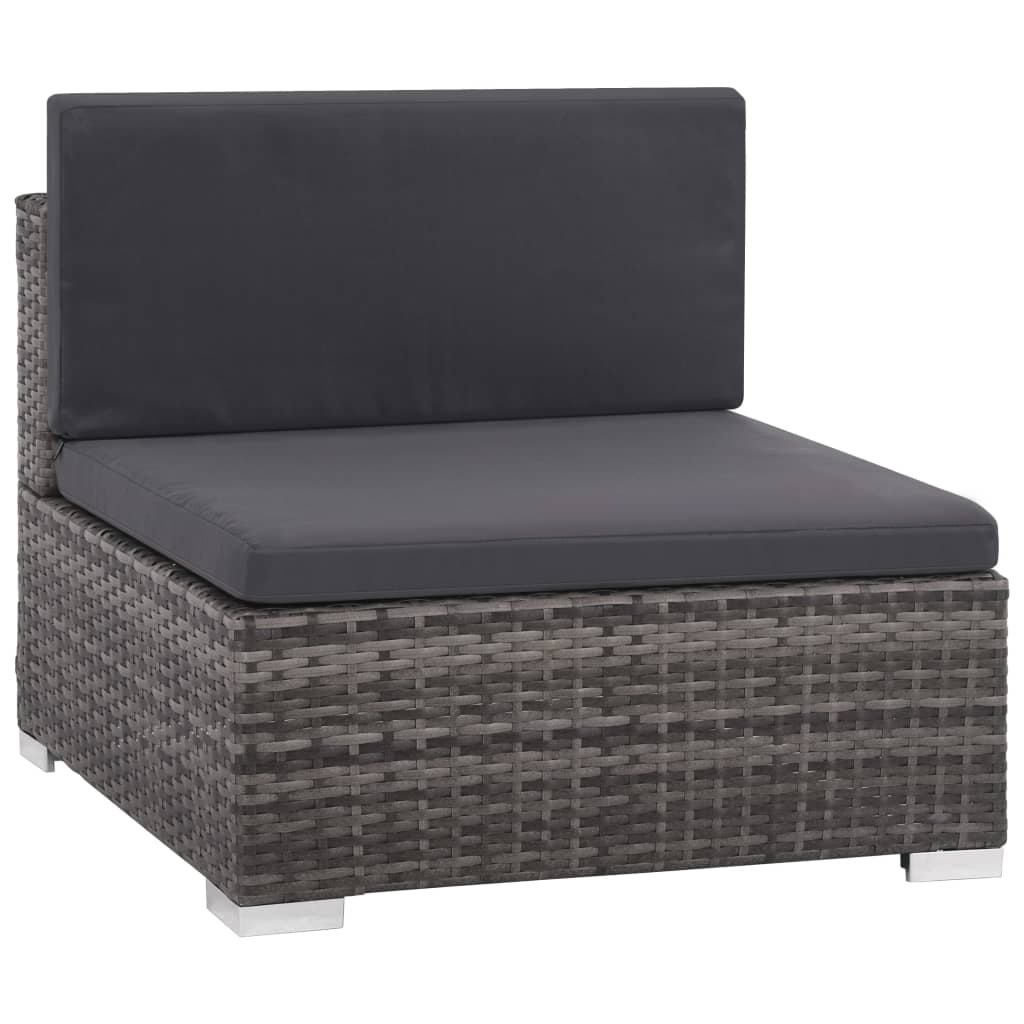 6 Pcs conjunto lounge de jardim c/ almofadões vime PE cinzento