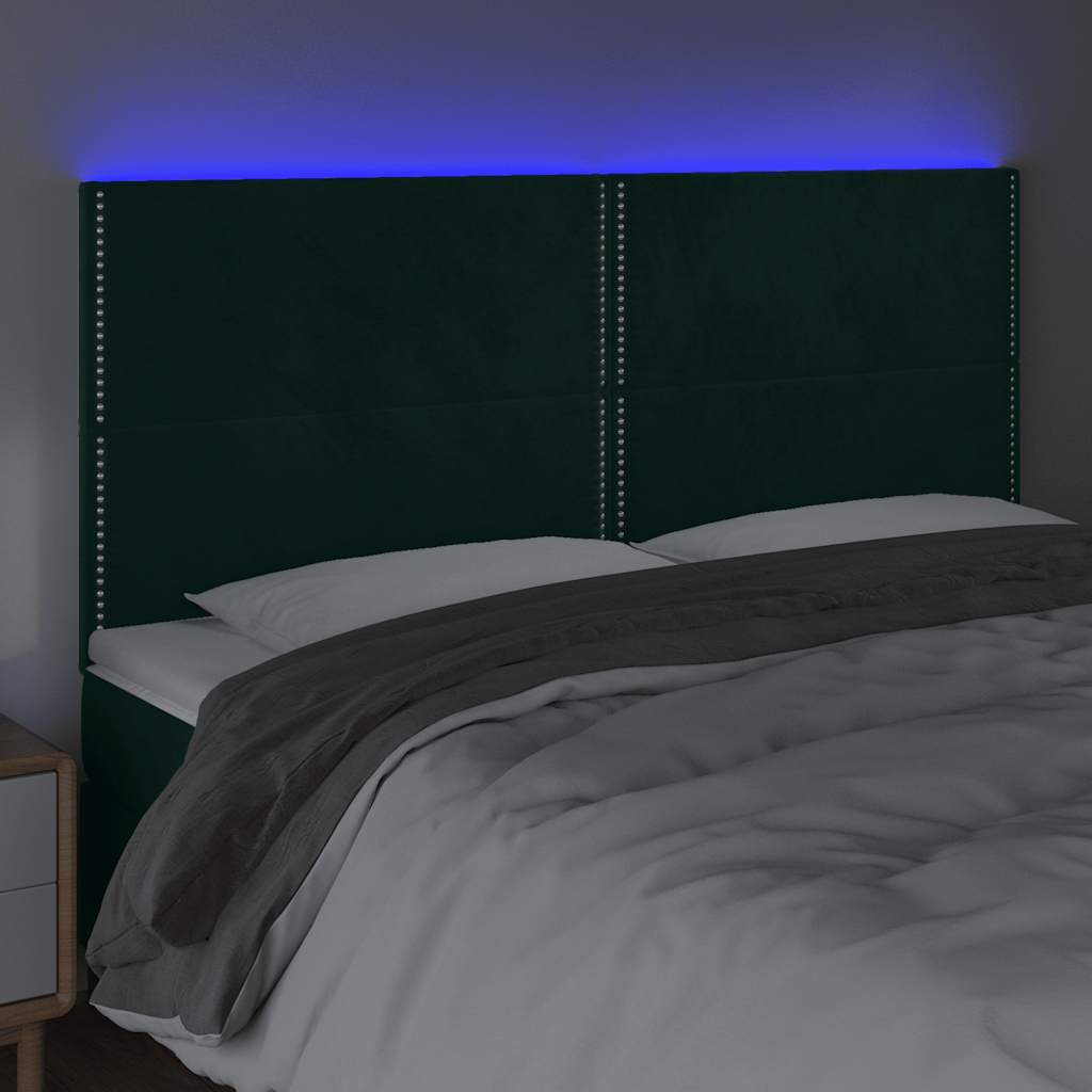 Cabeceira de cama c/ LED veludo 180x5x118/128 cm verde-escuro