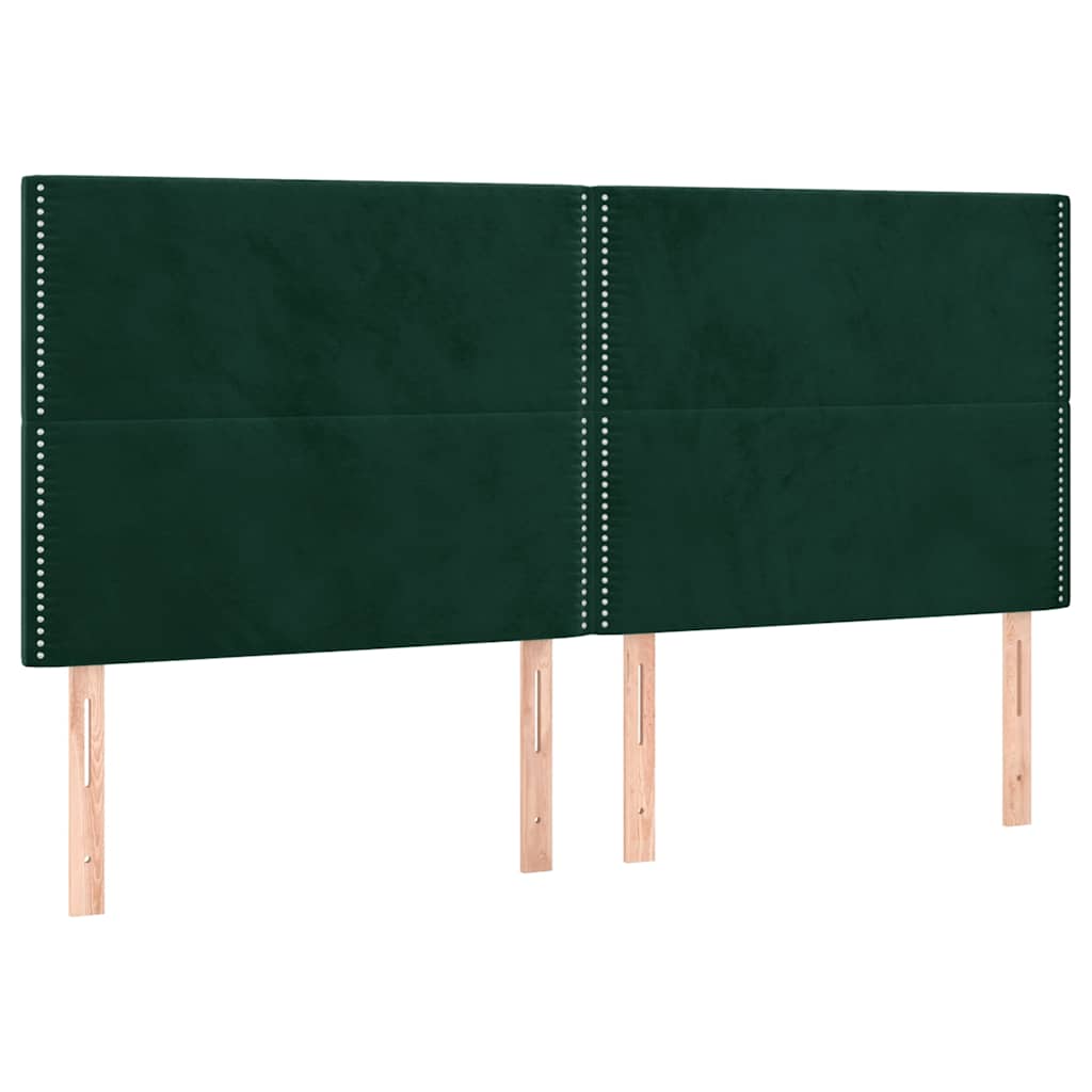 Cabeceira de cama c/ LED veludo 180x5x118/128 cm verde-escuro
