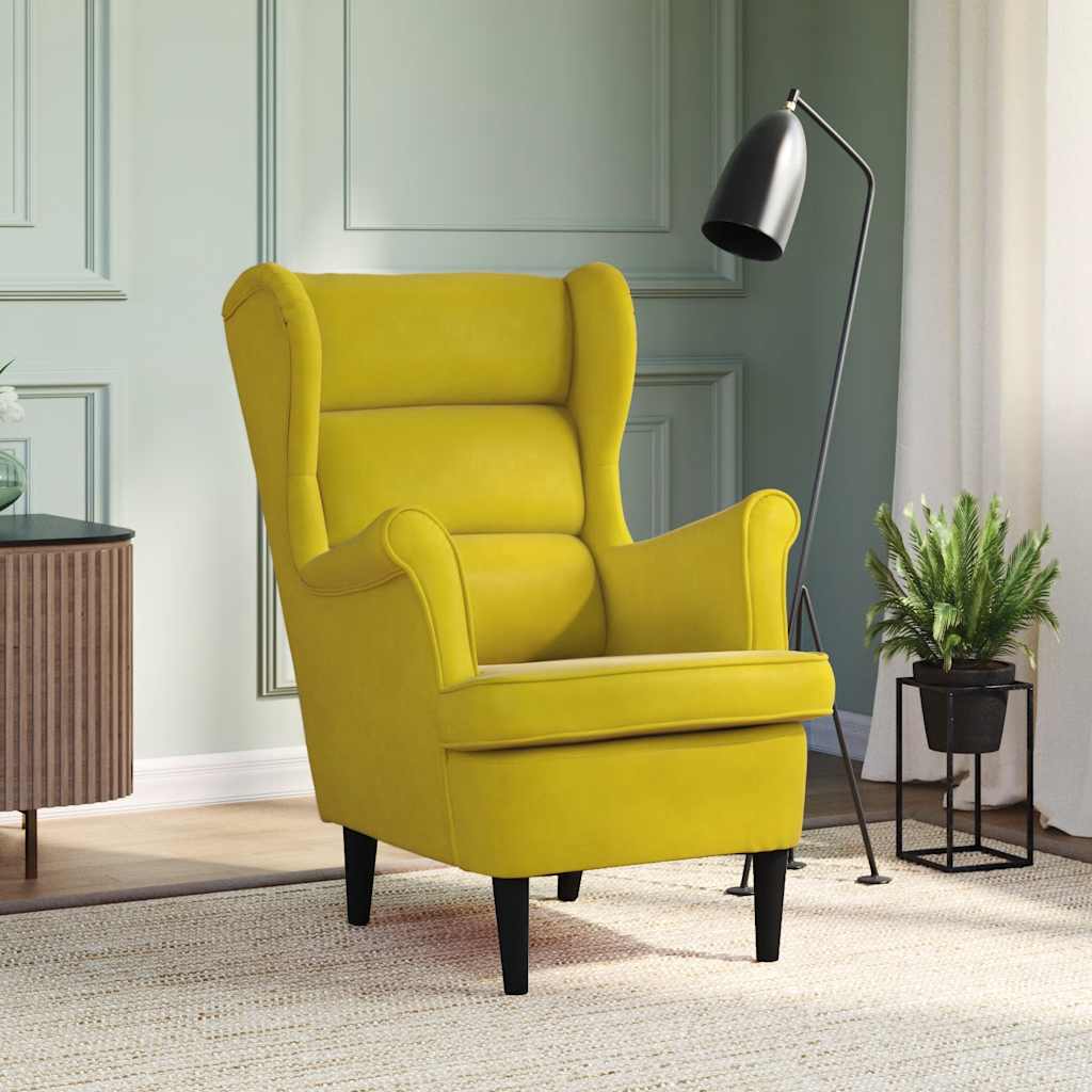Poltrona em veludo amarelo mostarda