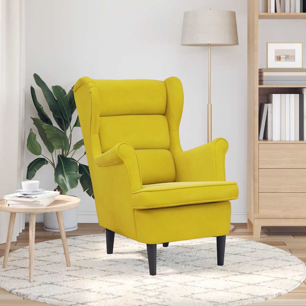 Poltrona em veludo amarelo mostarda